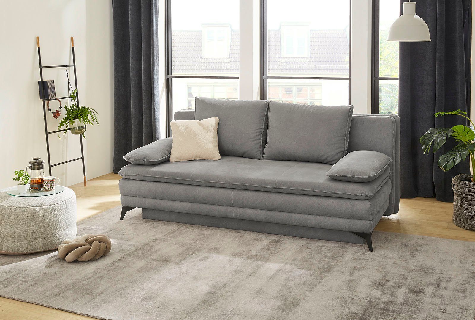 Jockenhöfer Gruppe Slaapbank Laurin geschikt als volwaardig bed, slaapfunctie en opbergvak/bedlade grijs, slaapbanken, Breedte ligoppervlak: 158 cm,