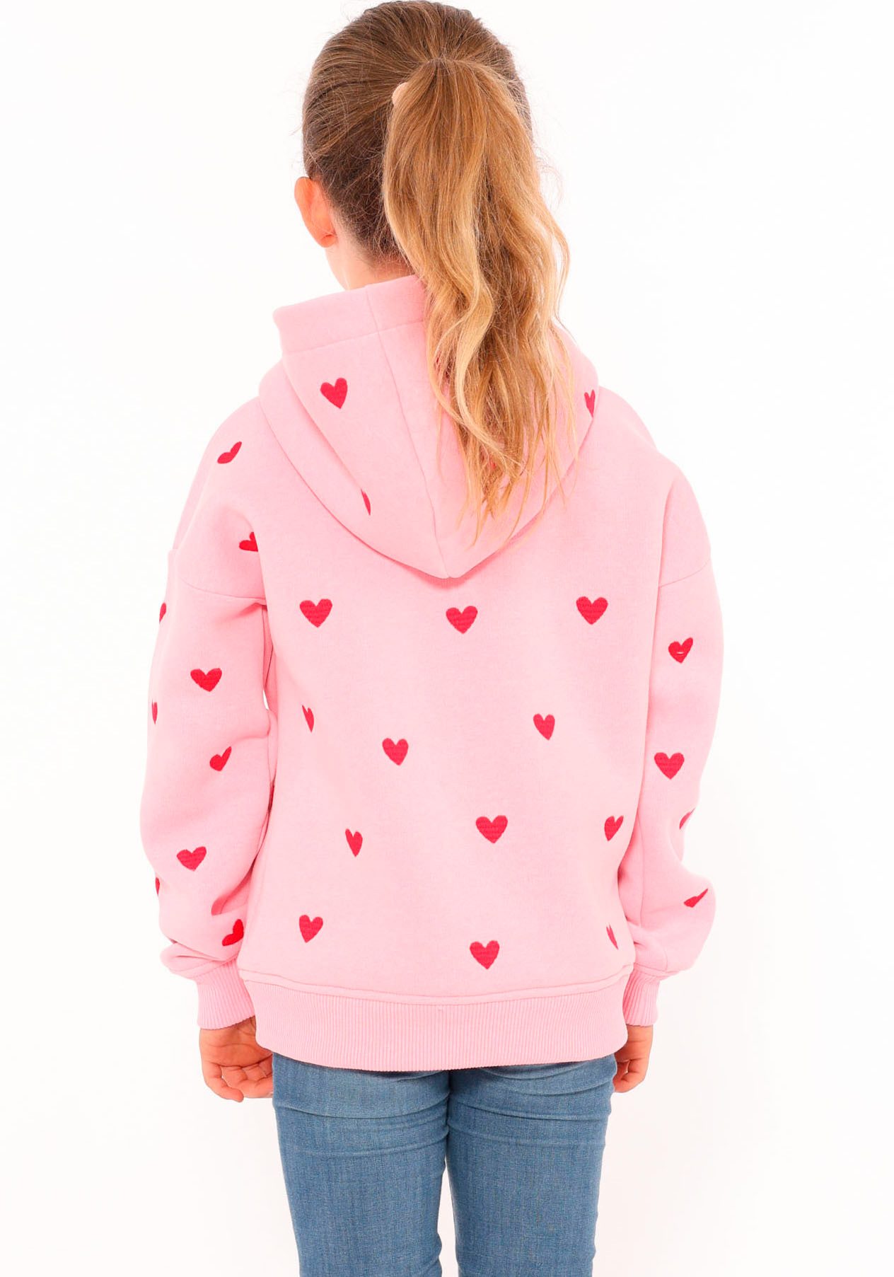 Zwillingsherz Hoodie Hearts Kids met geborduurde harten allover voor meisjes