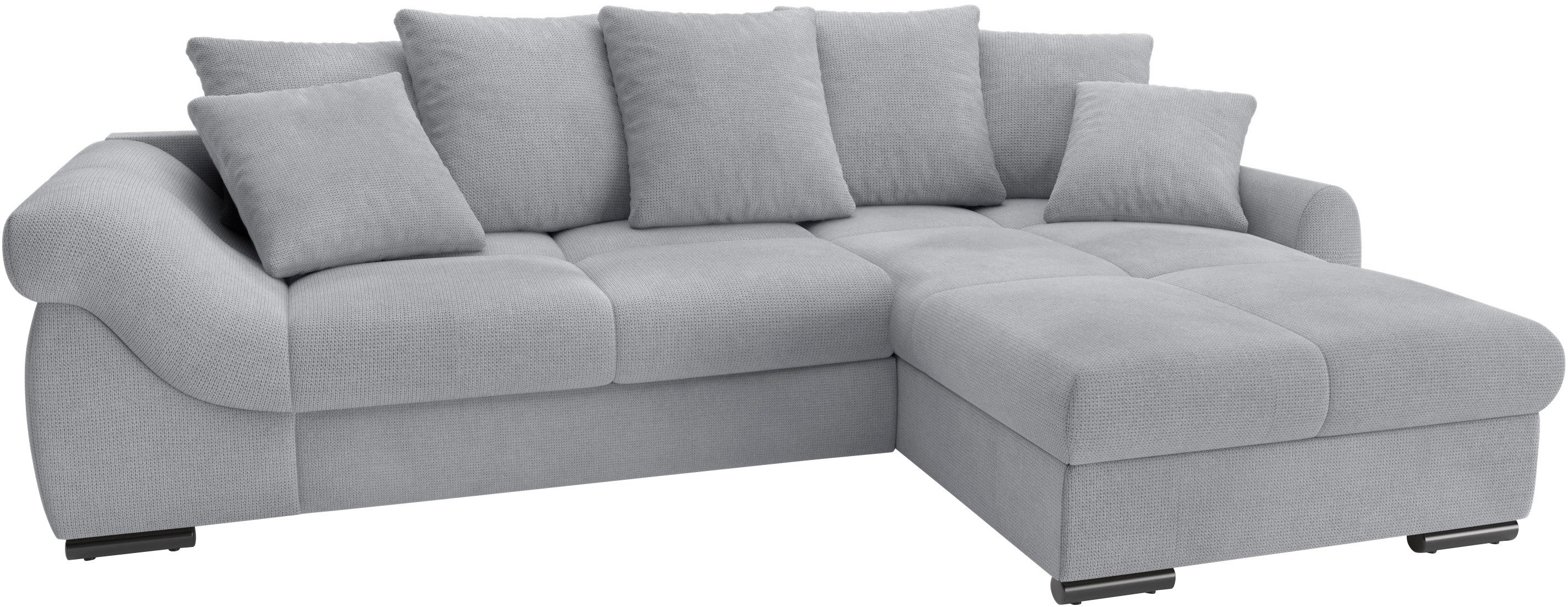 Mr. Couch Hoekbank Livorno L-vorm incl. hoogslaper beduitbreiding, xl bedbox wit gecoat grijs, hoekbanken, Breedte ligoppervlak: 162 cm, Lengte