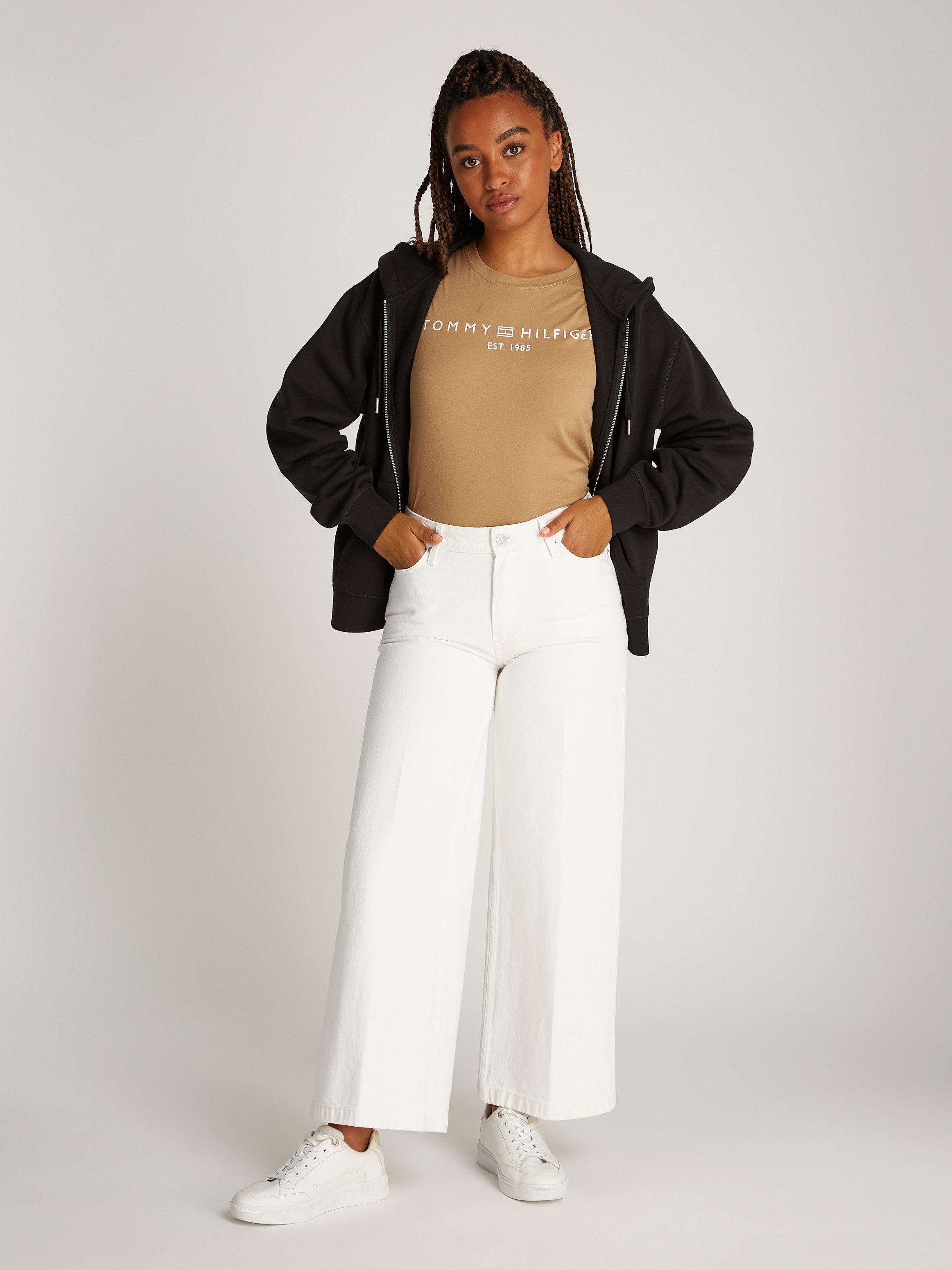 Tommy Hilfiger Wijde jeans WIDE LEG HW LOU met logo-badge met nagels met persplooien