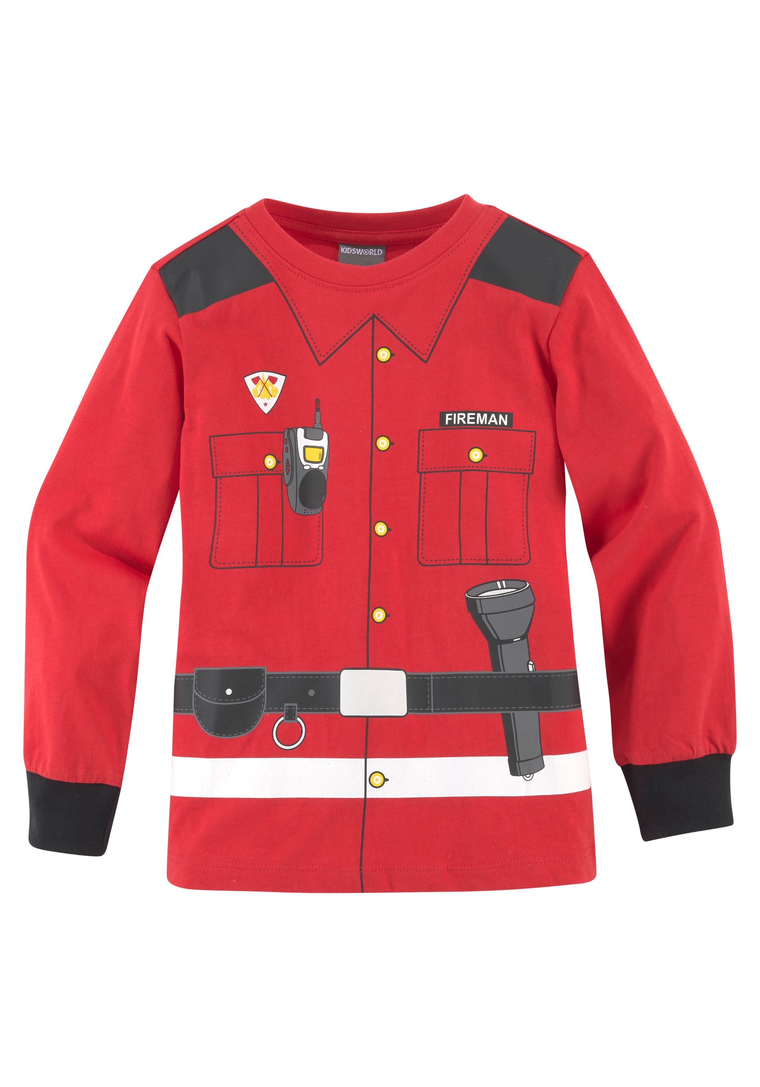 KIDSWORLD Shirt met lange mouwen Brandweer Lange mouwen, basic pasvorm, bedrukt, ronde hals