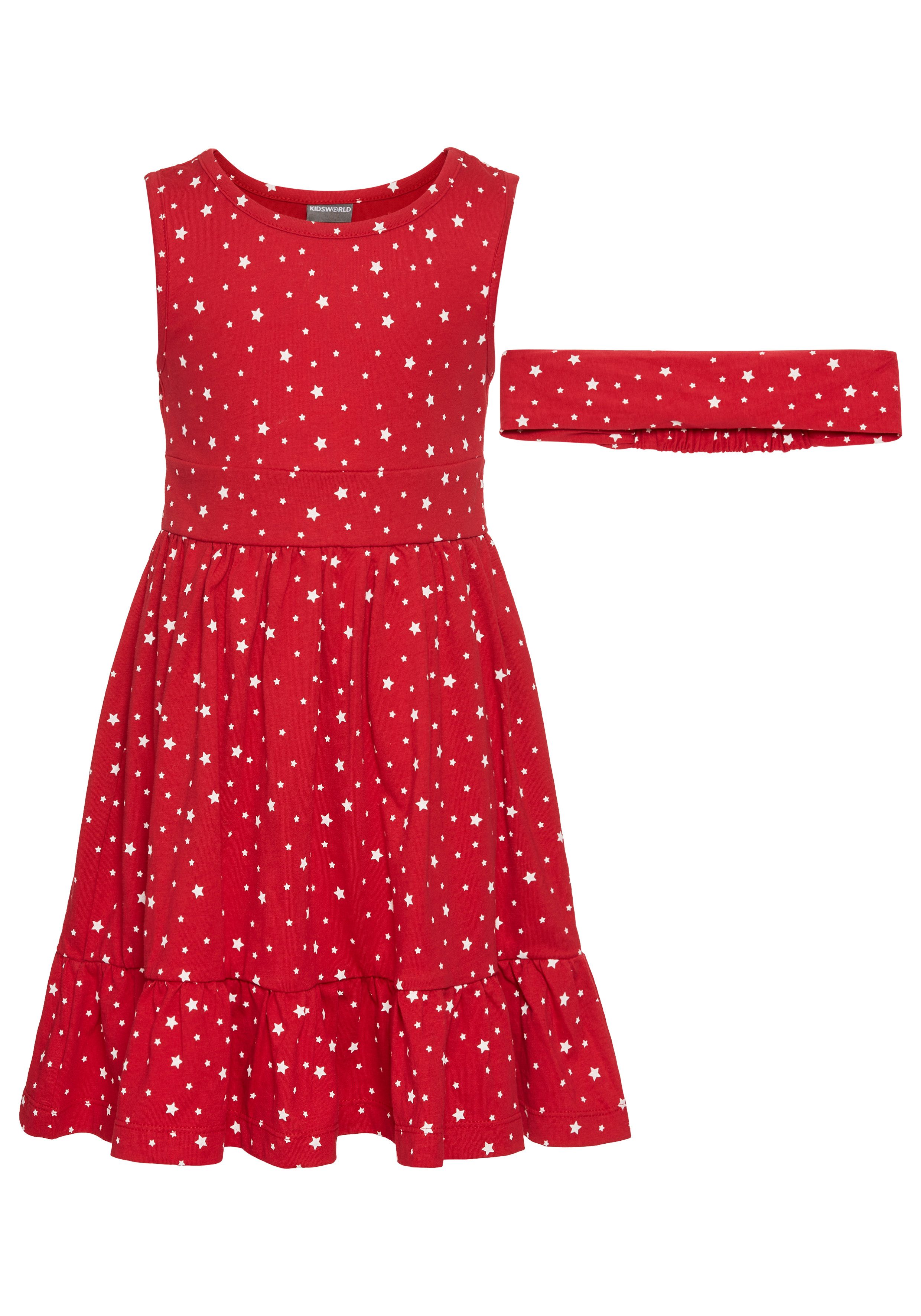 KIDSWORLD Jerseyjurk 2-delig shirtjurk + haarband in schattig sterren-allover feestelijke gelegenheden, knie-lange, speelse stijl, van katoen (set, 2-delig)