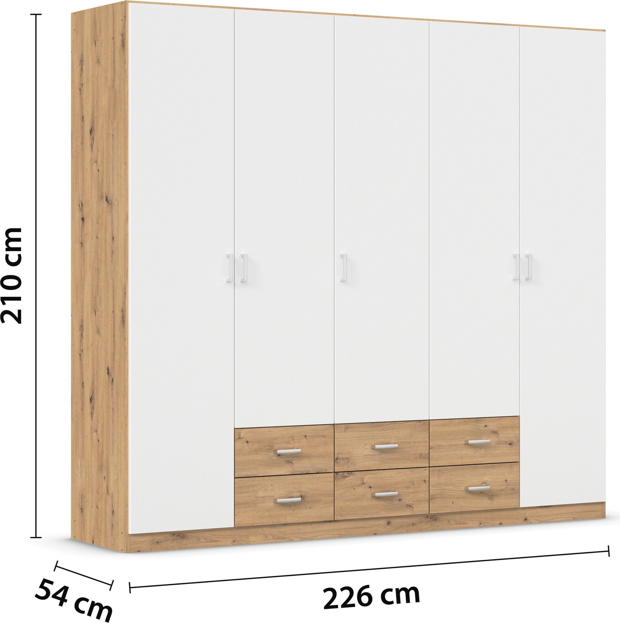 rauch Draaideurkast Kledingkast kast garderobe linnenkast GAMMA in 3 breedtes met 6 lades, in eenvoudig design topseller made in germany