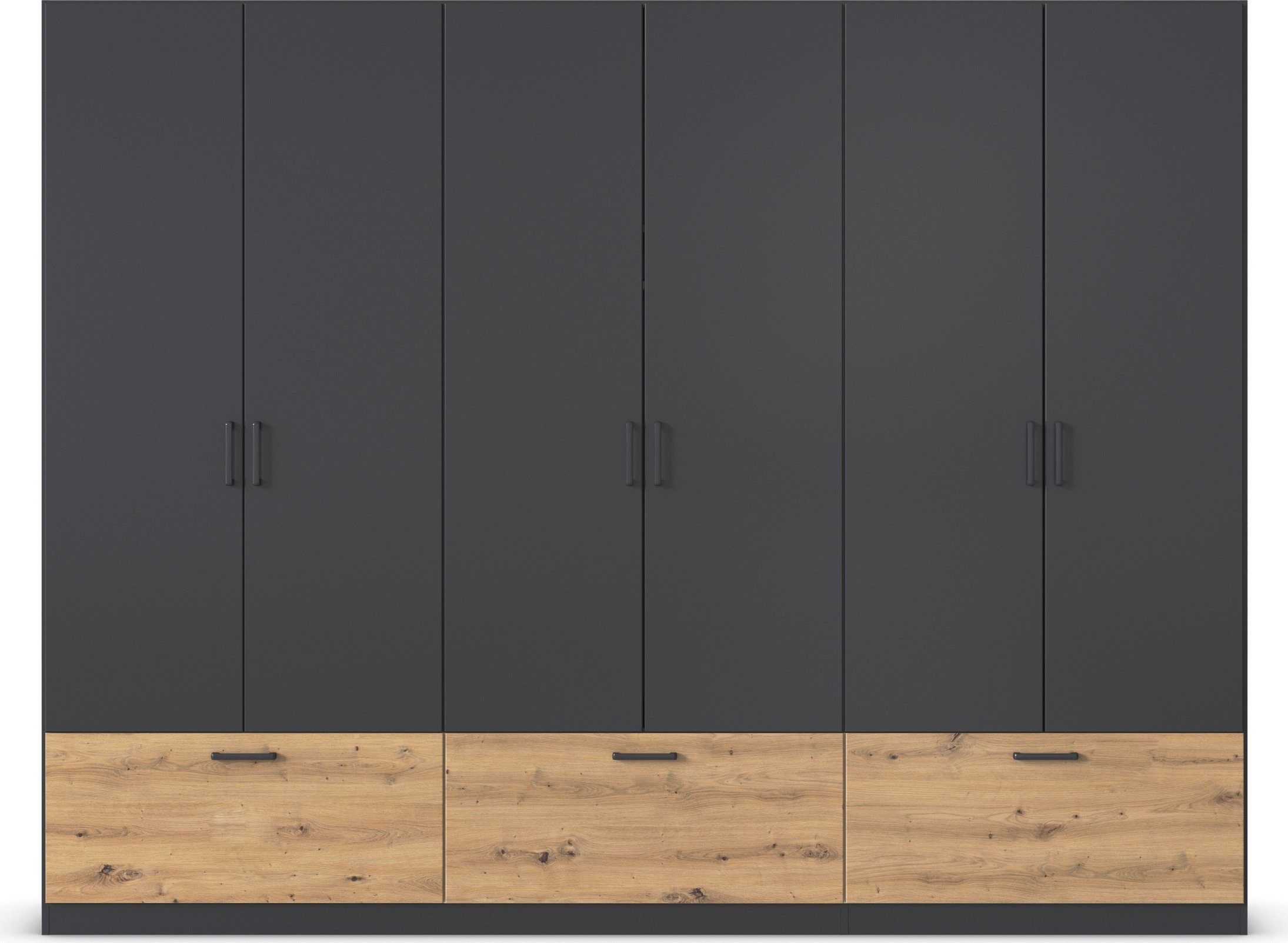 rauch Draaideurkast Kledingkast kast garderobe waskast BARI met lades en moderne greep in grijs metallic made in germany