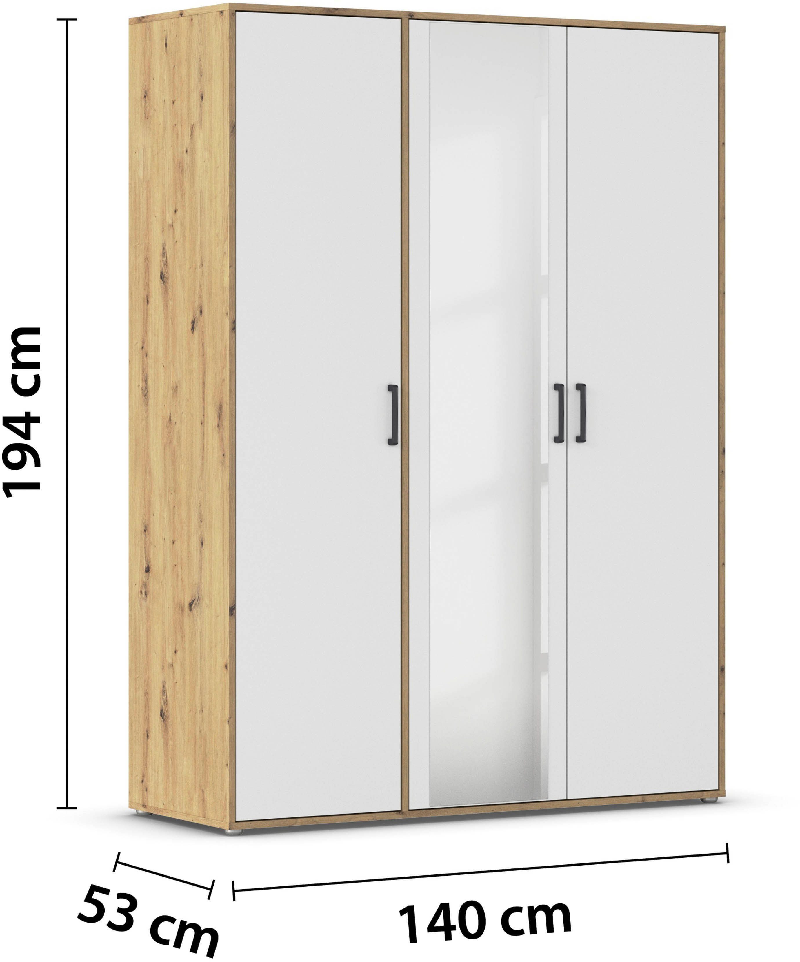 rauch Draaideurkast Voyager met moderne grepen in grijs-metallic en spiegel