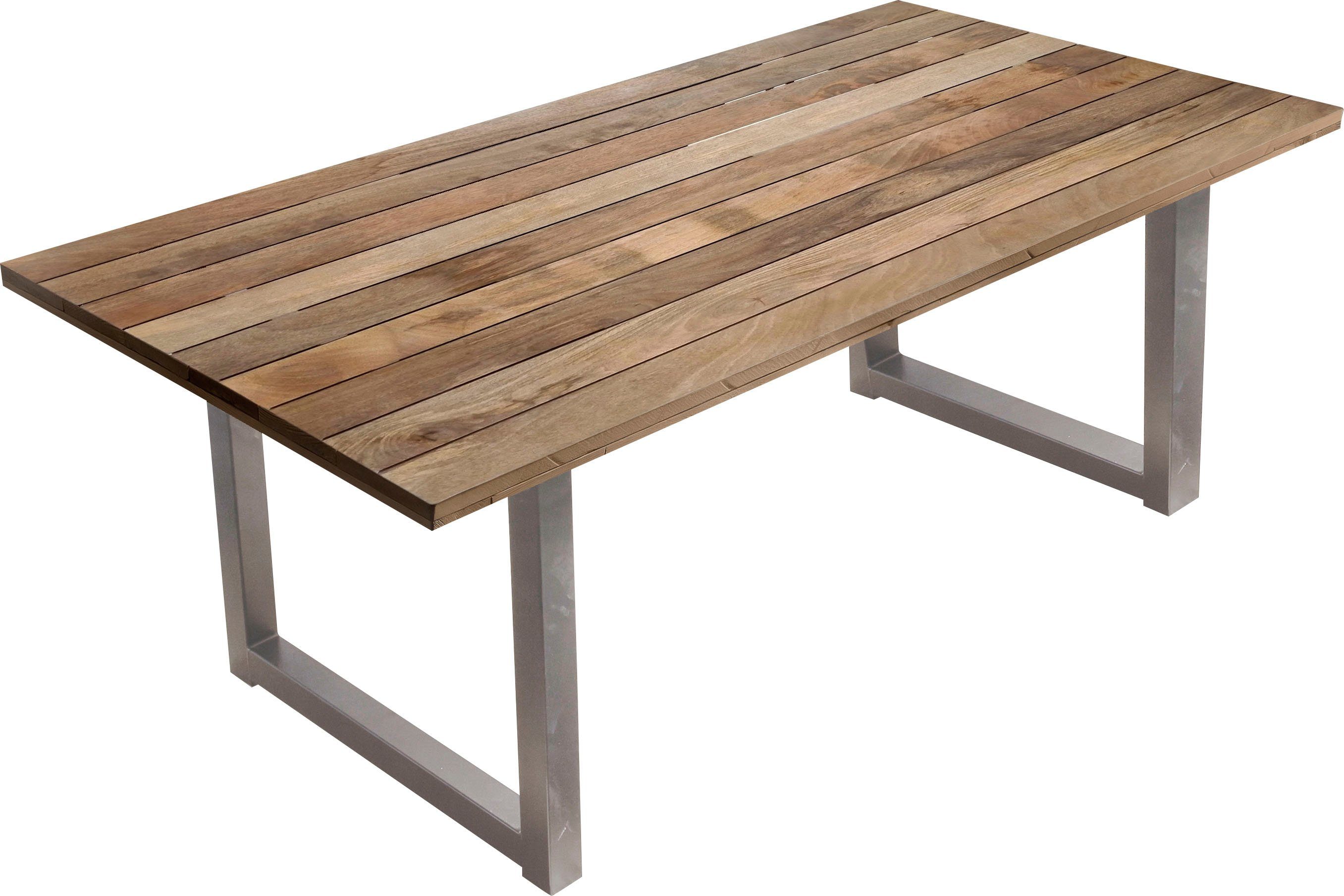 Home affaire Eettafel Aletsch gemaakt van onbehandeld hout, gerecycled steigerhout eettafels maat 160 cm x 77 cm x 90 cm beige