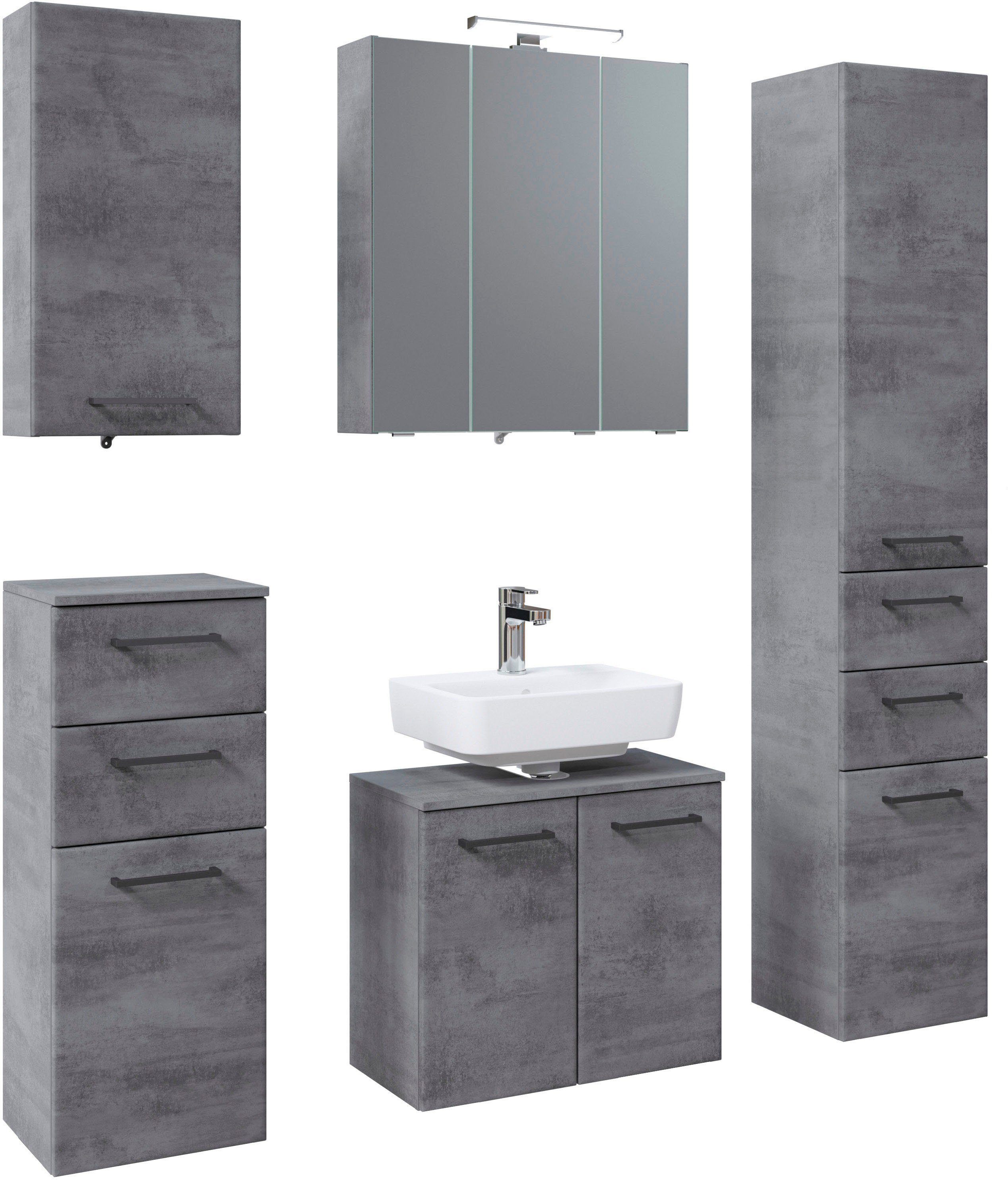 Saphir Badkamerserie Quickset 945 5-delig, wastafelonderkast met led-spiegelkast (5-delig) badmeubelsets grijs
