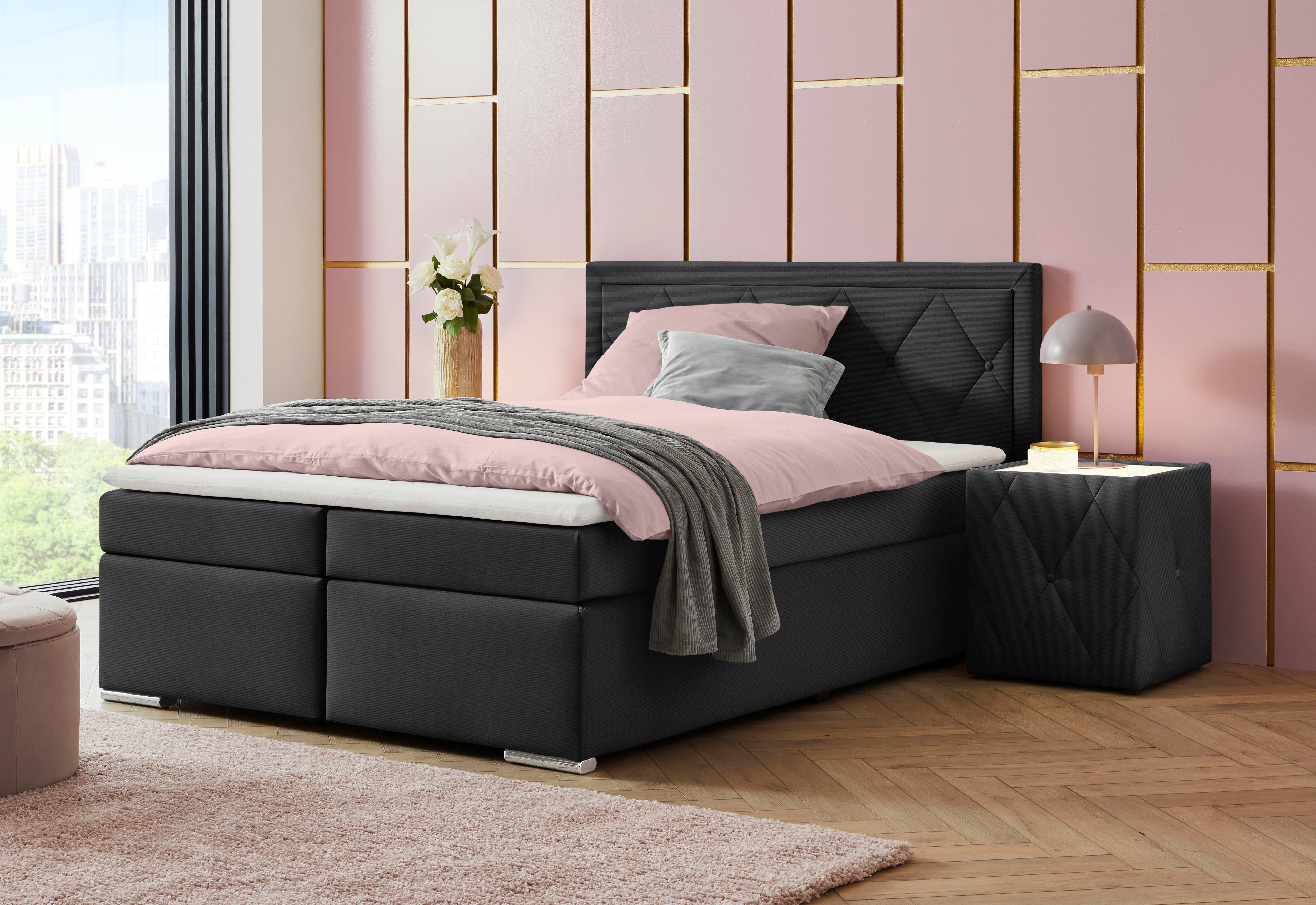 Leonique Boxspring Alfie, bestseller, optioneel met bedlade met capitonnage in het hoofdbord, h2, h3 en h4 ter keuze