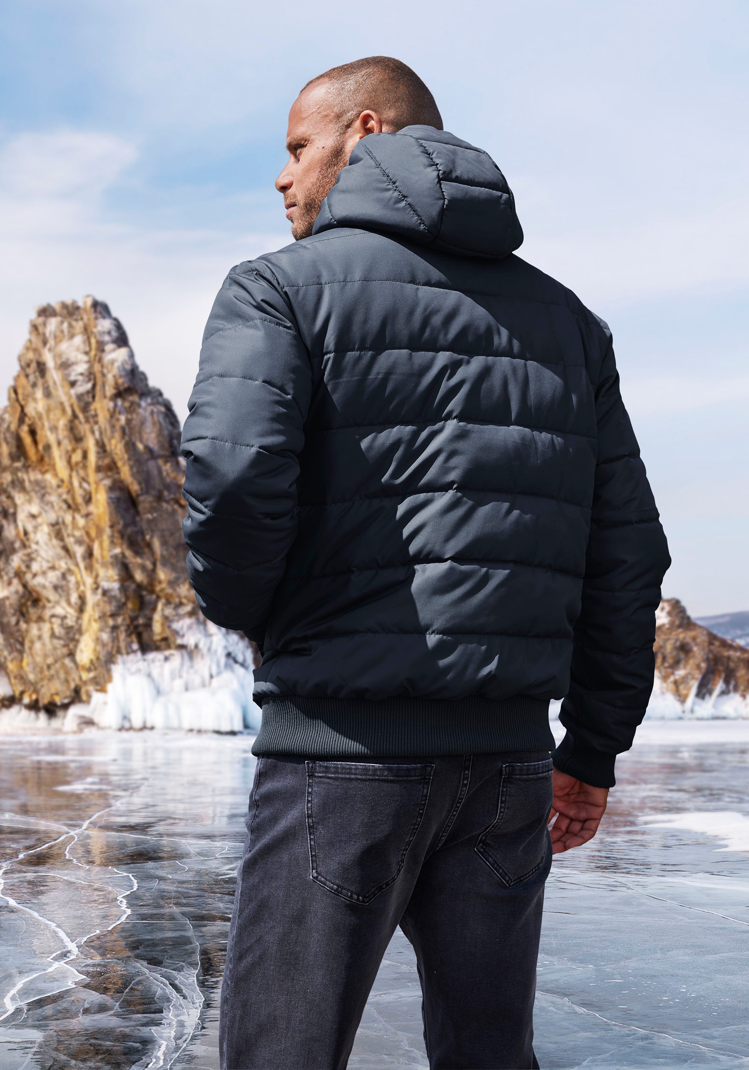 John Devin Gewatteerde jas Outdoorjacke met gebreide boorden