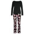 lascana pyjama met bloemmotief en kanten details zwart