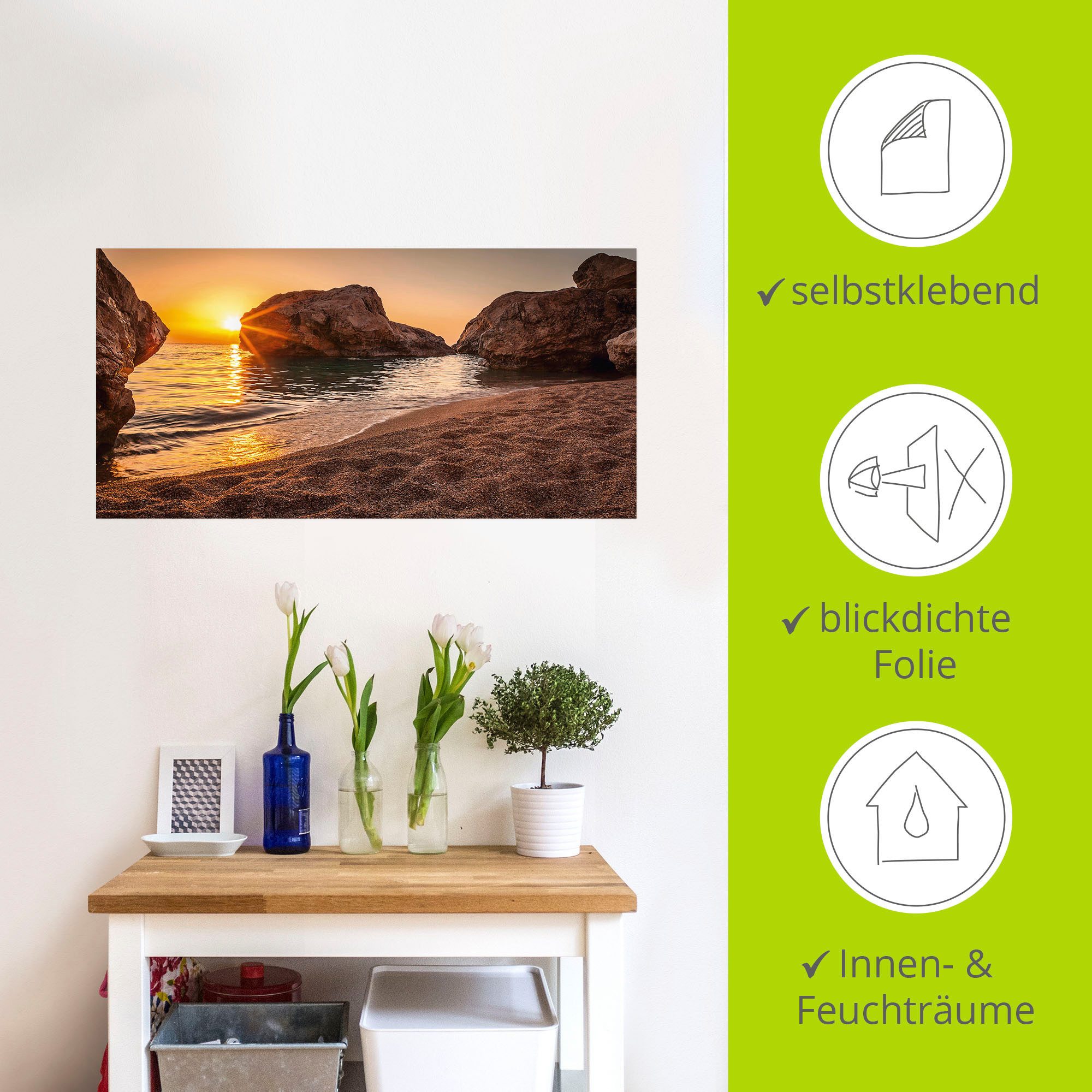 Artland Artprint Zonsondergang en strand als artprint van aluminium, artprint voor buiten, artprint op linnen, poster, muursticker
