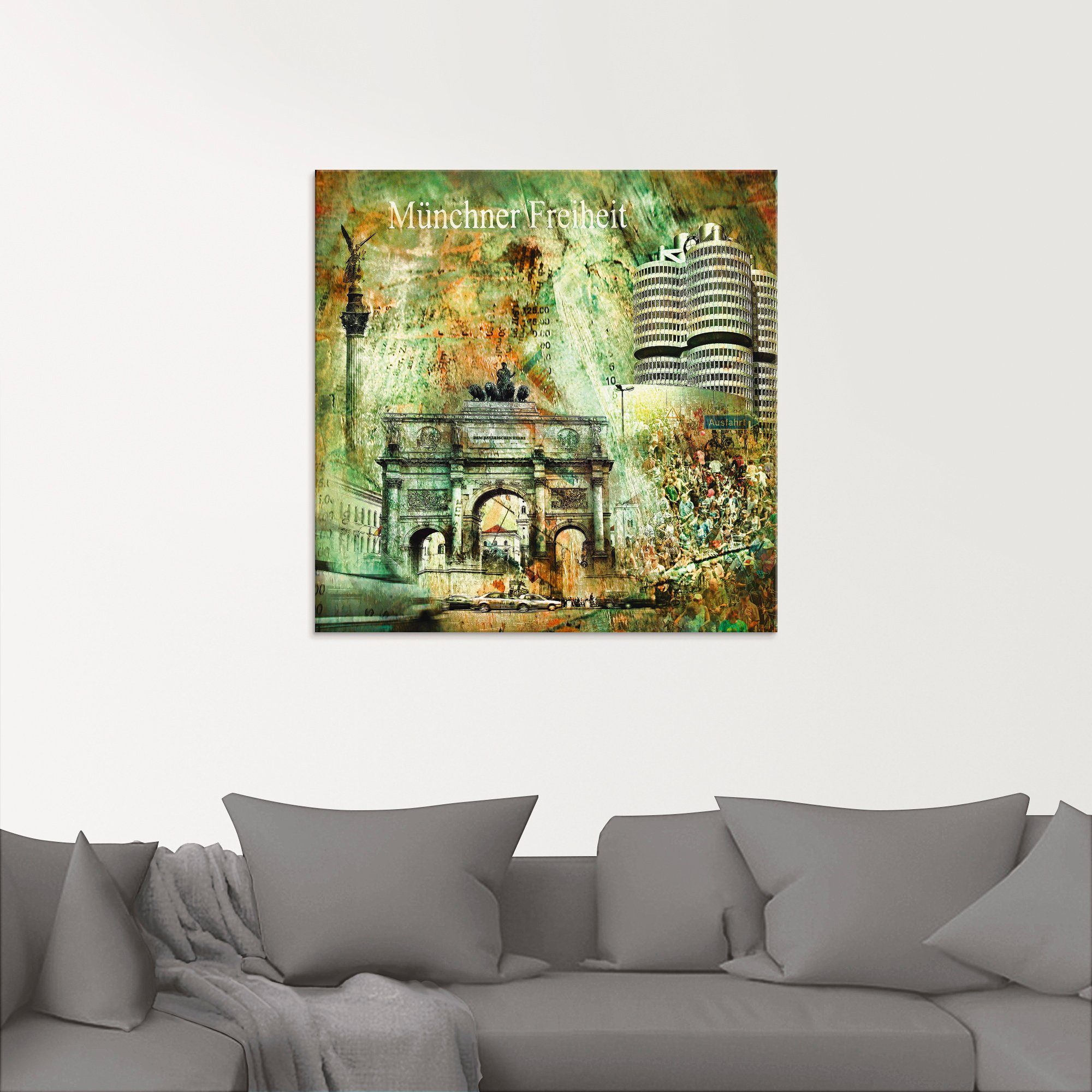 Artland Print op glas München Skyline abstracte collage 03