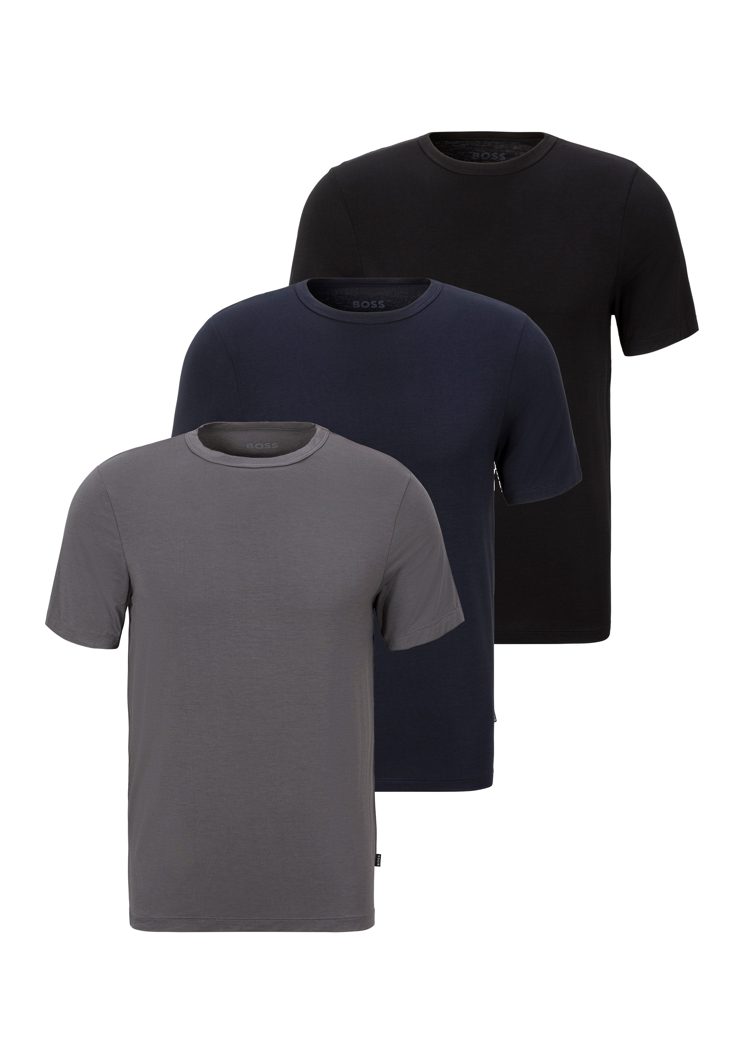 BOSS T-shirt TShirt RN 3P Natura effen t-shirt met merklabel (3-delig) heren t-shirts maat L multicolor