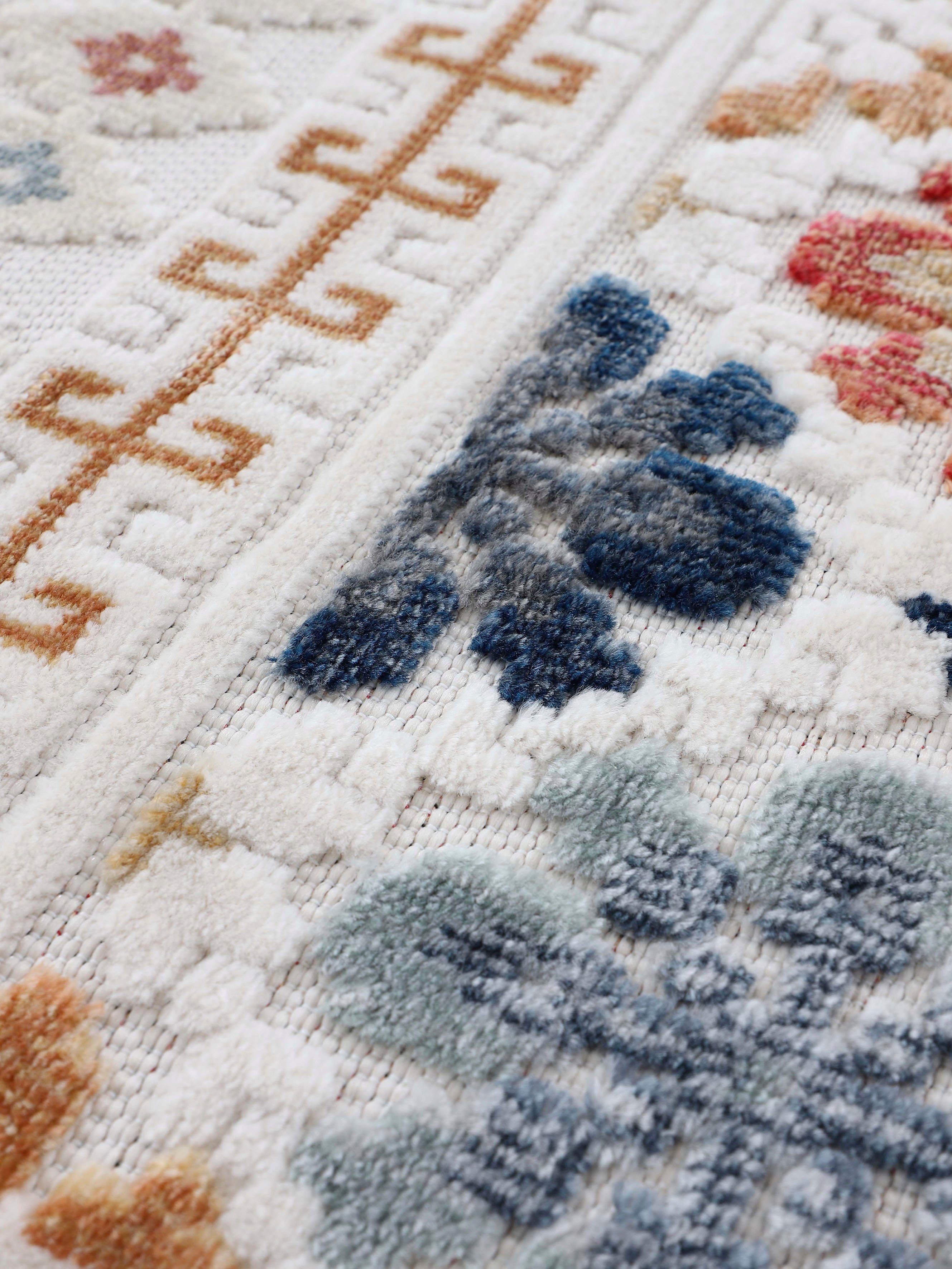 carpetfine Vloerkleed Deja 103 robust vlakweefsel, motief - florale palmbladeren, hoog-laag effect