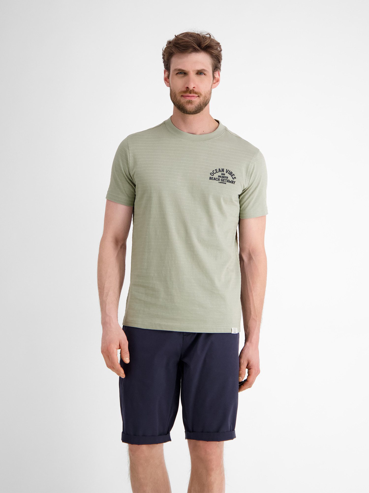 Lerros T-shirt LERROS gestreept T-shirt met voor- en achterkant print