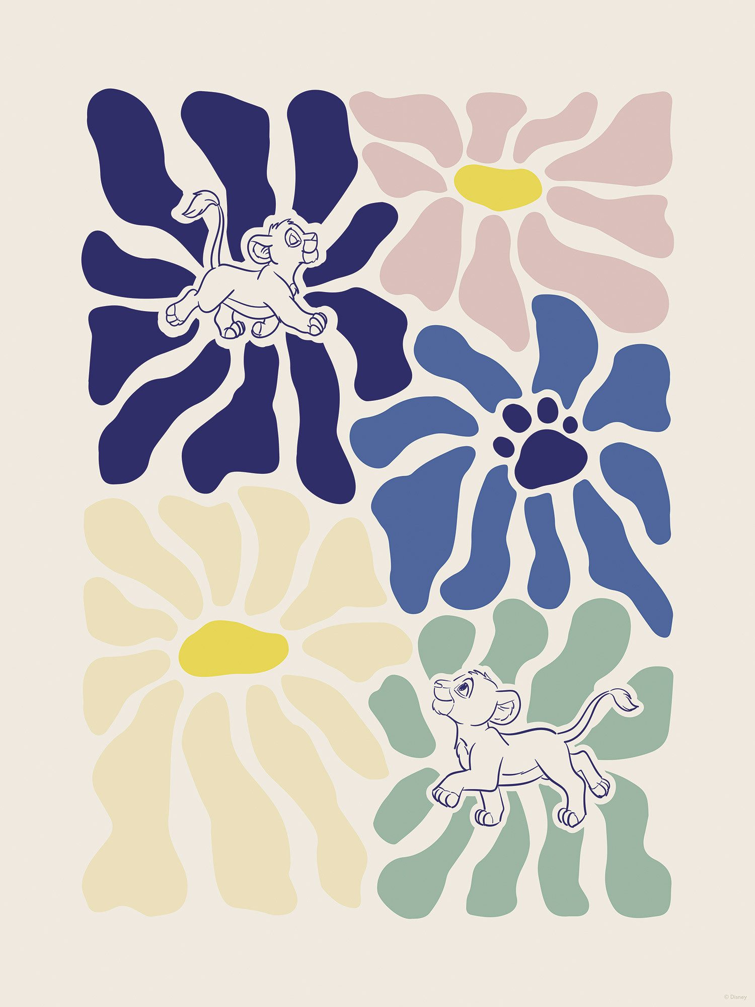 Komar Artprint Disney The Lion King Between Flowers 300 x 280 cm (breedte x hoogte) - behang, vlies, woonkamer, slaapkamer (set)