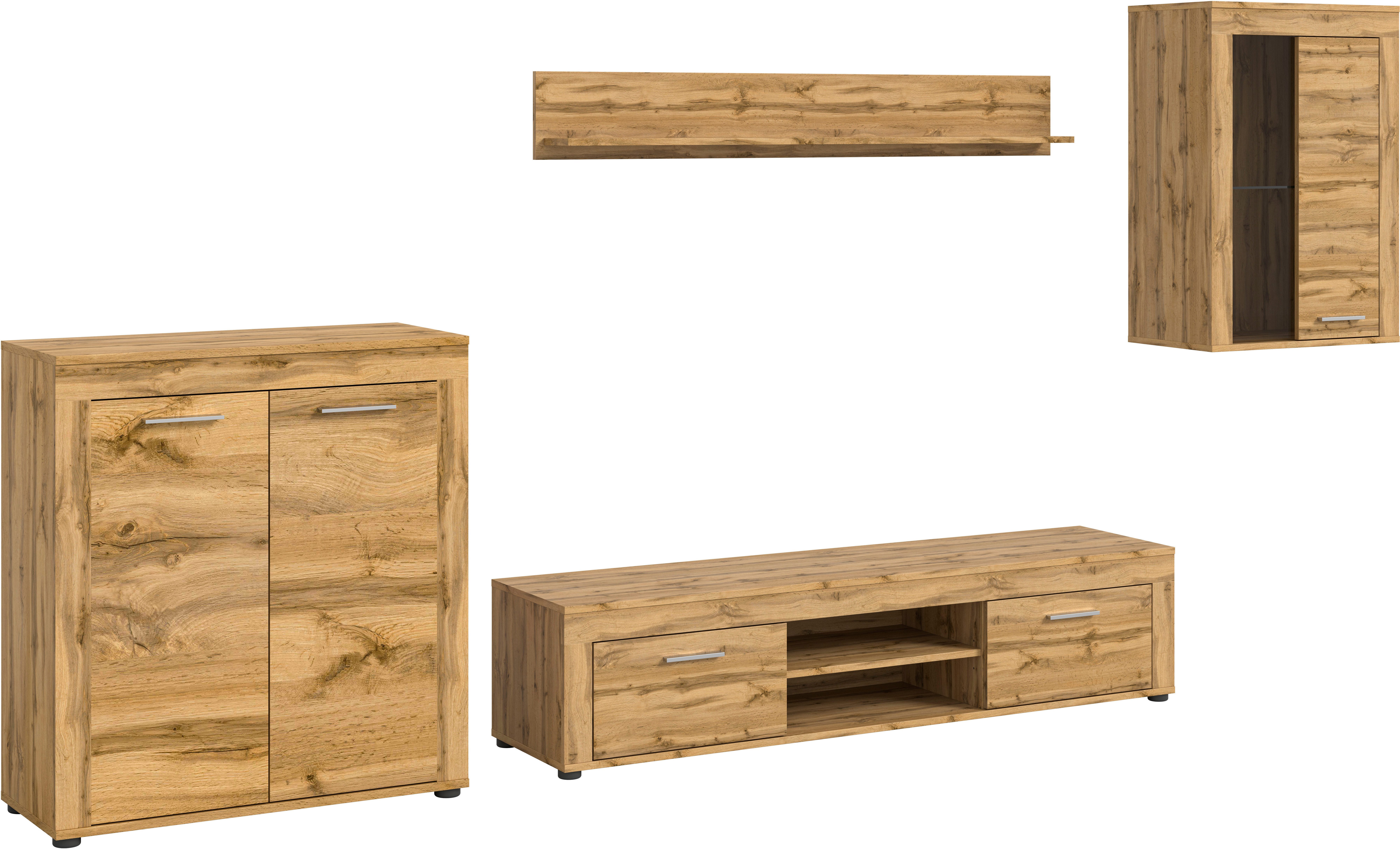 INOSIGN Wandmeubel Aosta, 4-delig, bestaande uit: highboard, lowboard, wandplank & vitrinekast (4-delig)