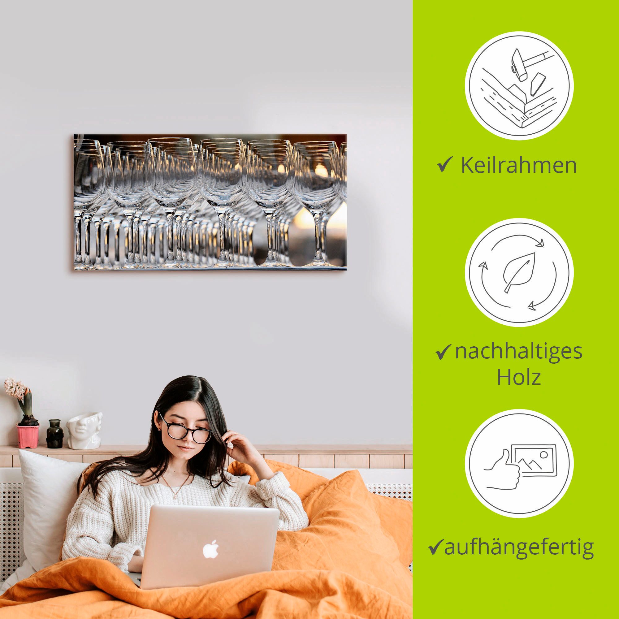 Artland Artprint op linnen Wijnglazen gespannen op een spieraam