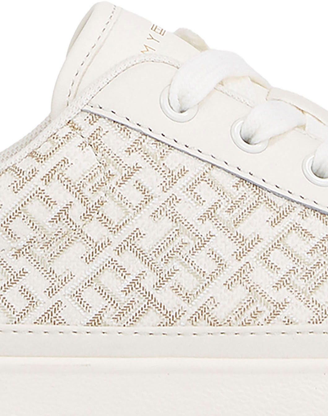 Tommy Hilfiger Plateausneakers VULC LEATHER SNEAKER MONOGRAM , vrijetijdsschoen, lage schoen, veterschoen met allover logoprint