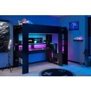 parisot hoogslaper gaming-bed, met usb, led, bergruimte, bureau zwart