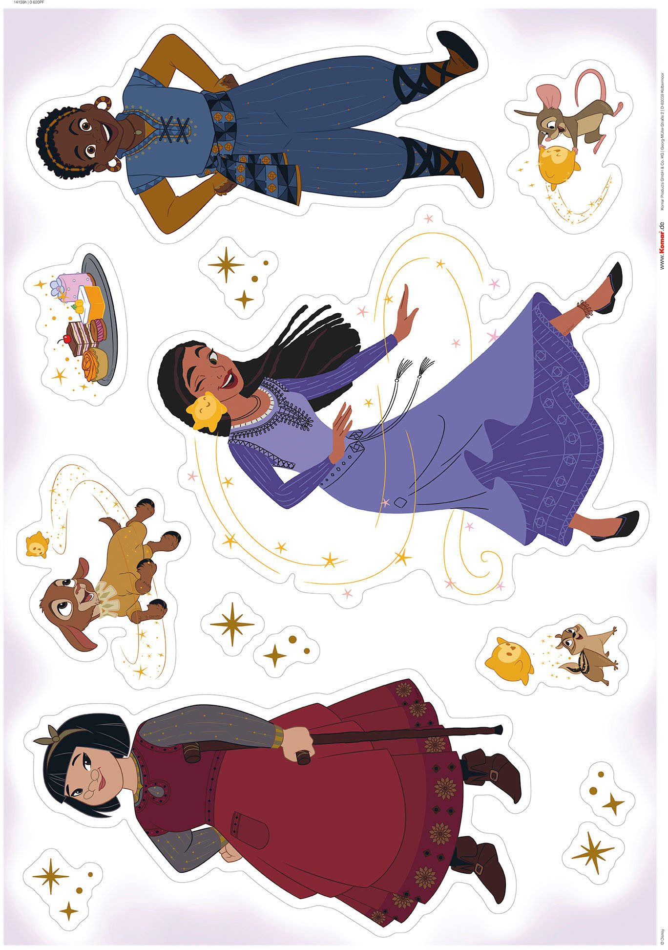 Komar Wandfolie Wish Dance - afm. 50 x 70 cm zelfklevend, wandstickers, kinderkamer (11-delig)