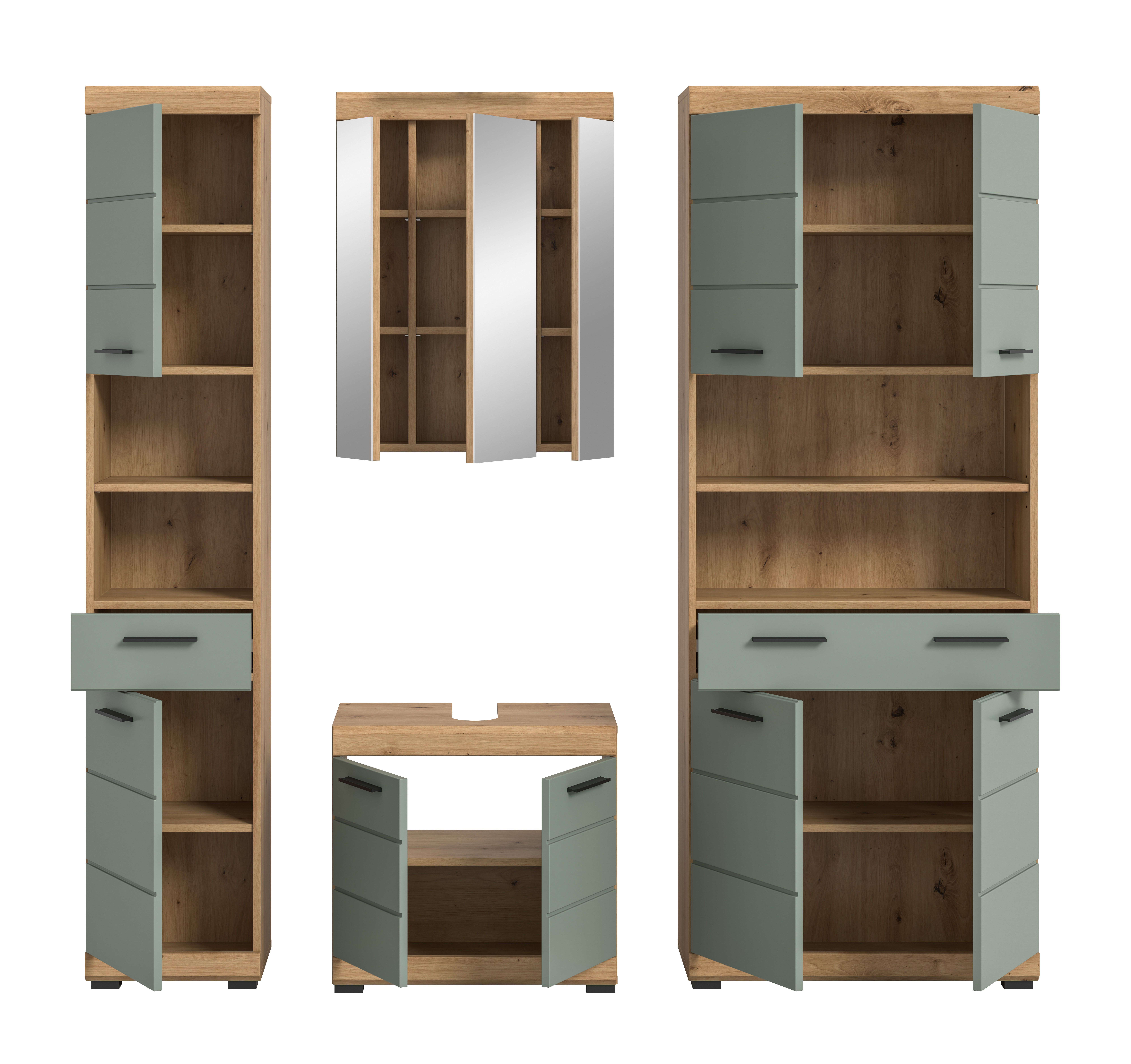 INOSIGN Badkamerserie Siena, 4-delig, bestaande uit: Smalle hoge kast, WBU, spiegelkast, brede hoge kast (set, 4-delig)