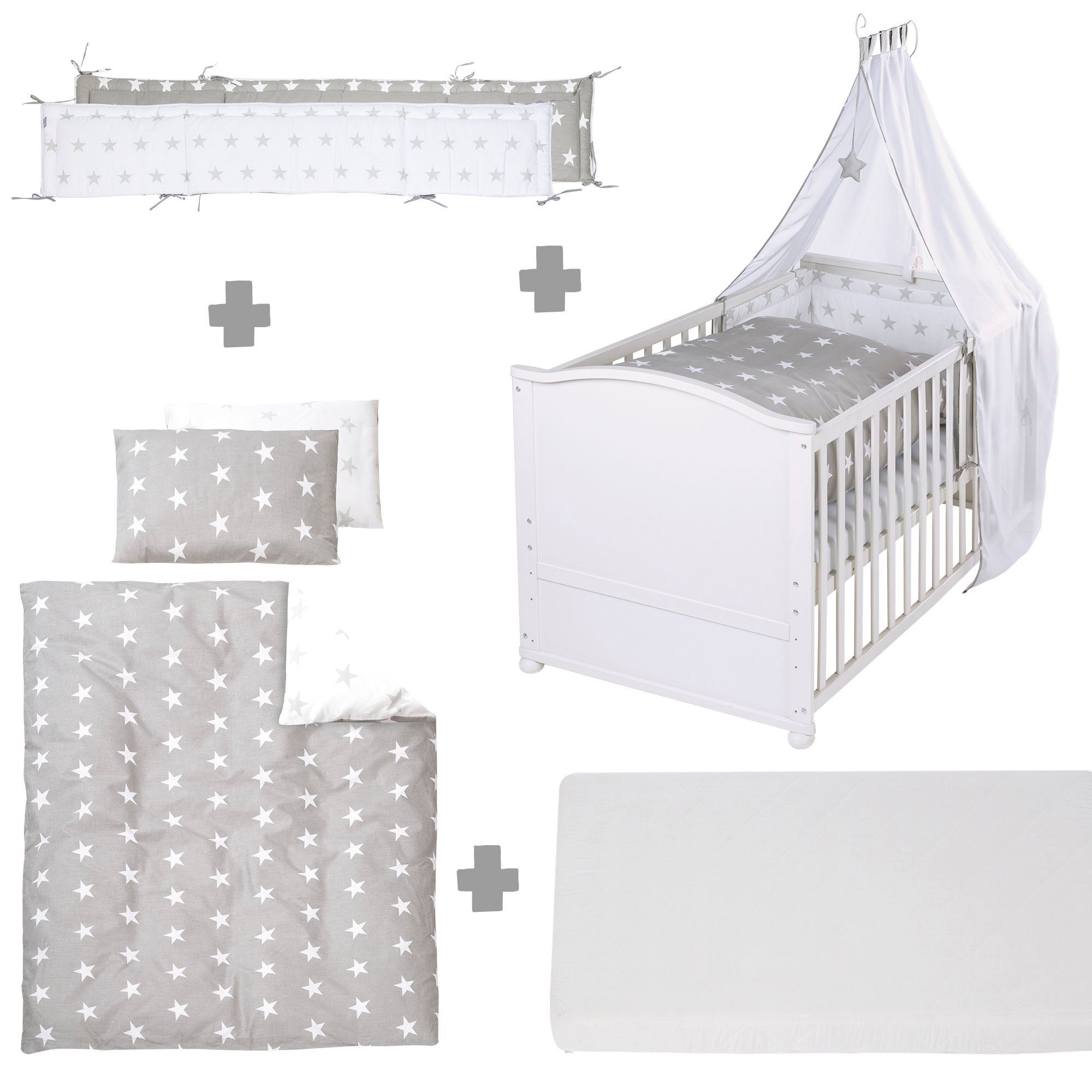 Roba® Compleet bed Little Stars, 70x140 cm Matras, kinderbedset en hemel, tot kinderbed om...