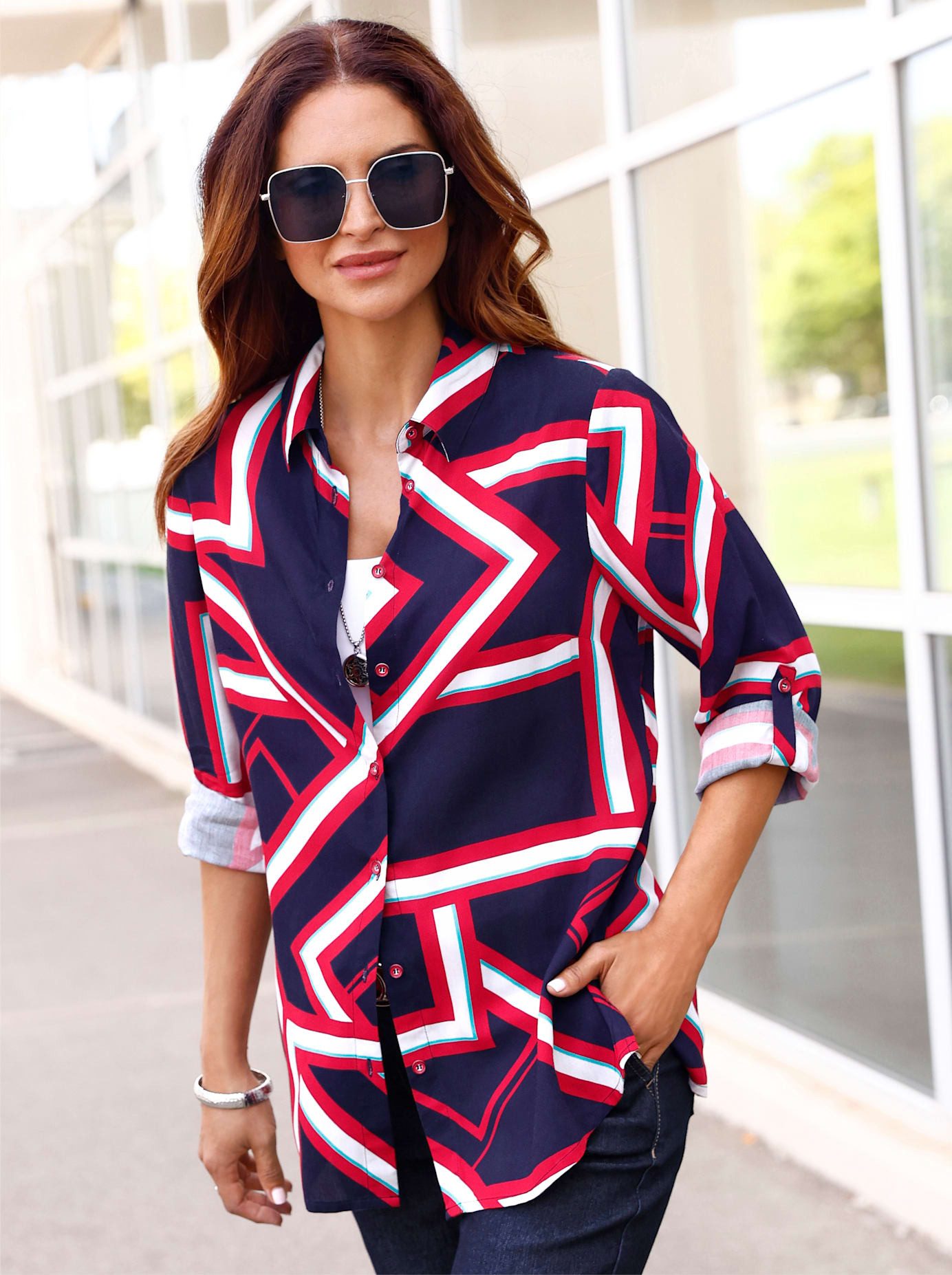 Classic Inspirationen Lange blouse dames lange blouses maat 42 blauw