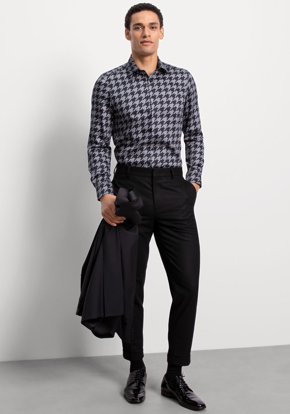 OLYMP Businessoverhemd Level Five body fit met groot houndstooth-dessin, lange mouw