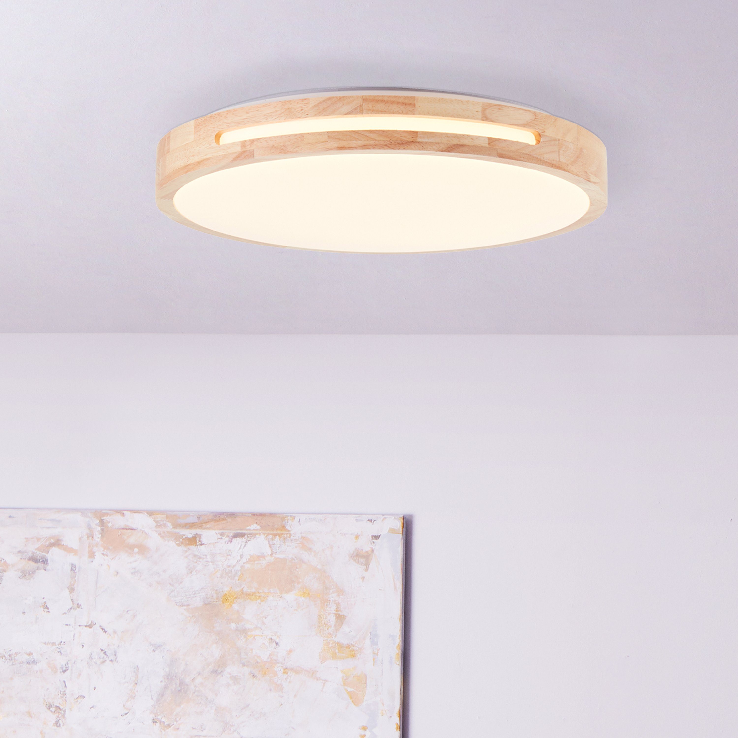 Brilliant Leuchten Led-plafondlamp WOODBURY Met houten frame, Ø 39 cm, 2100 lm, 2700 K, hout/kunststof
