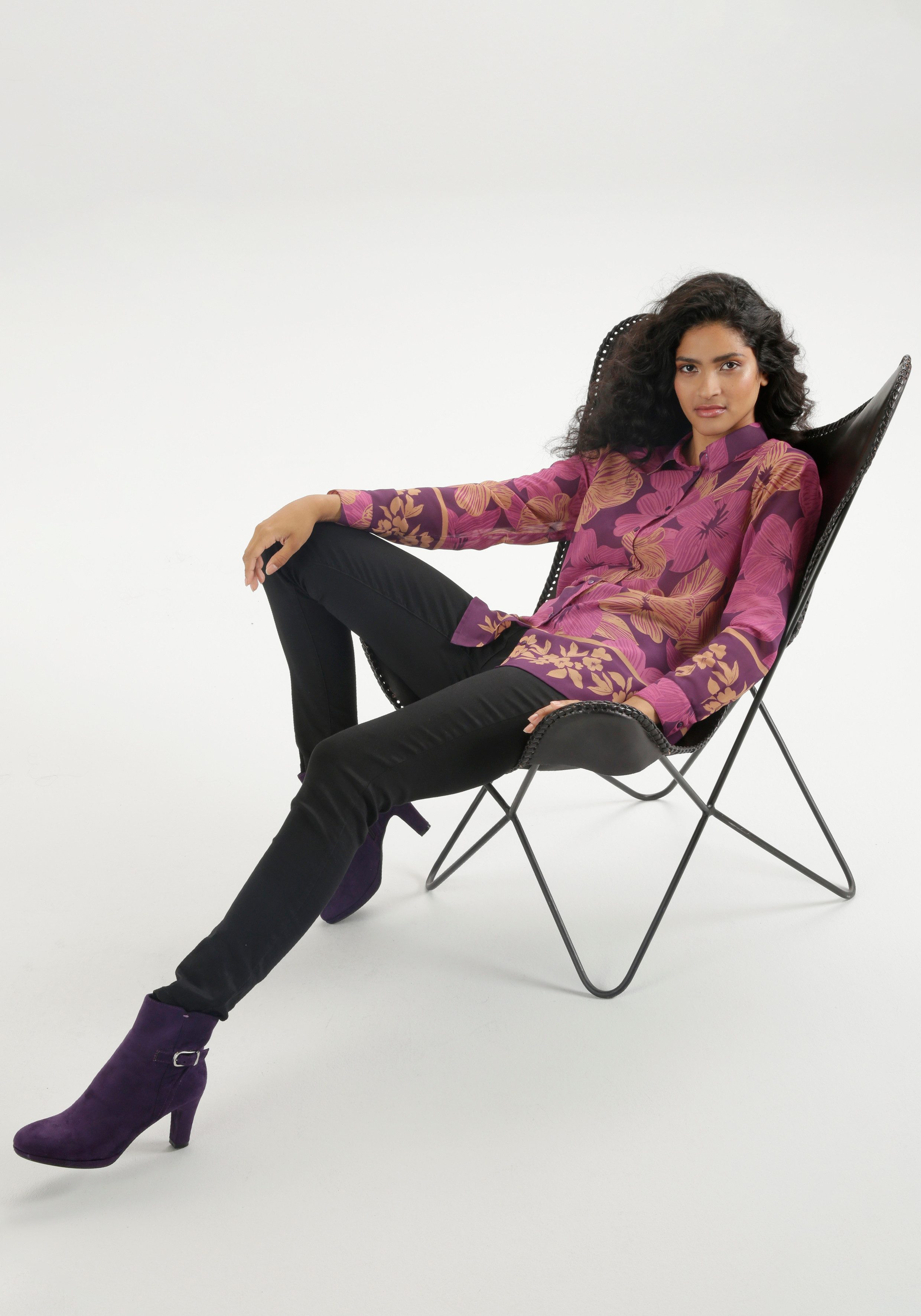 Aniston SELECTED Overhemdblouse met opgedrukte randen, transparant