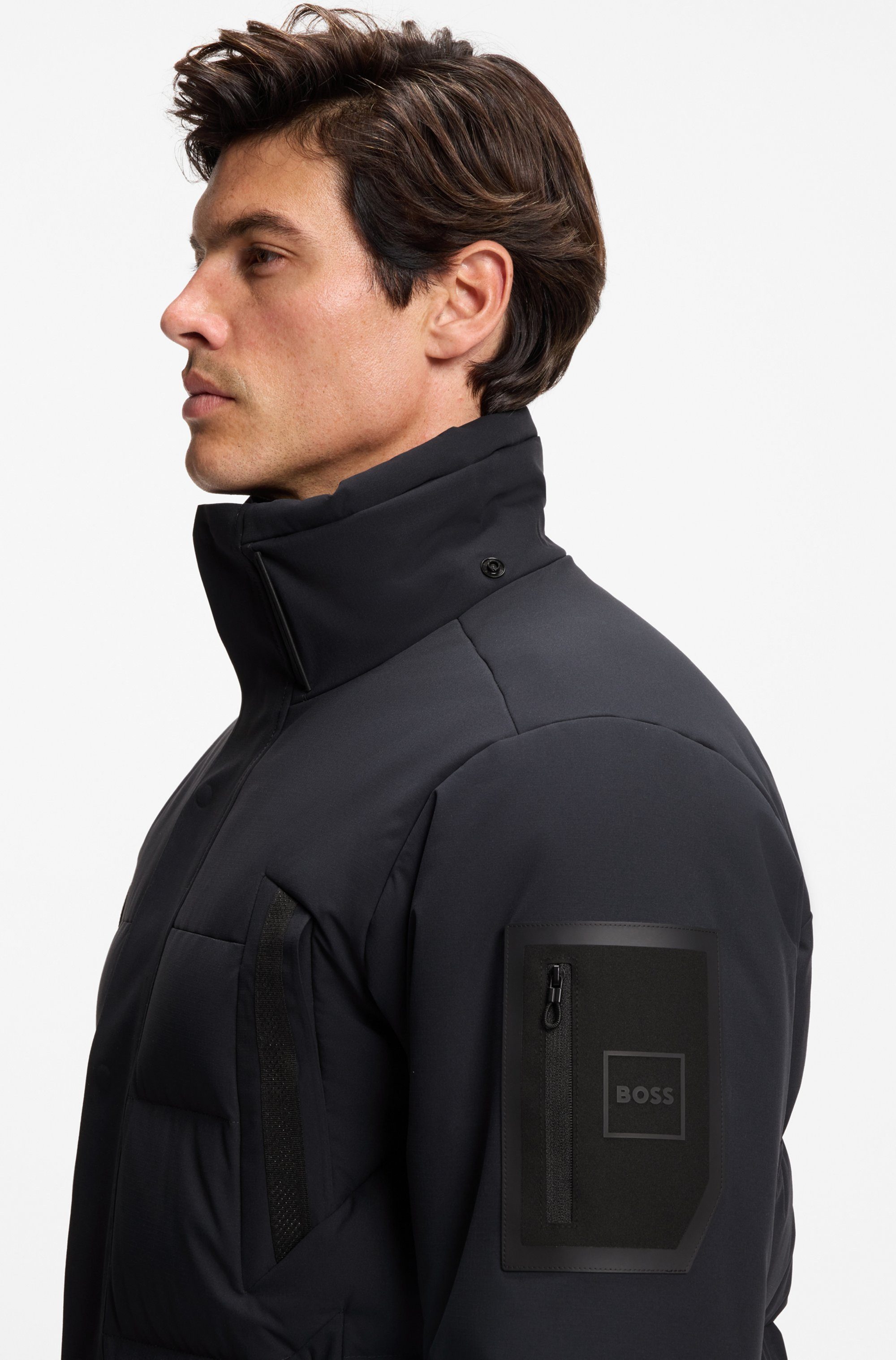 BOSS GREEN Donsjack Opstaande kraag, Regular, afneembare capuchon ademend functioneel Parka