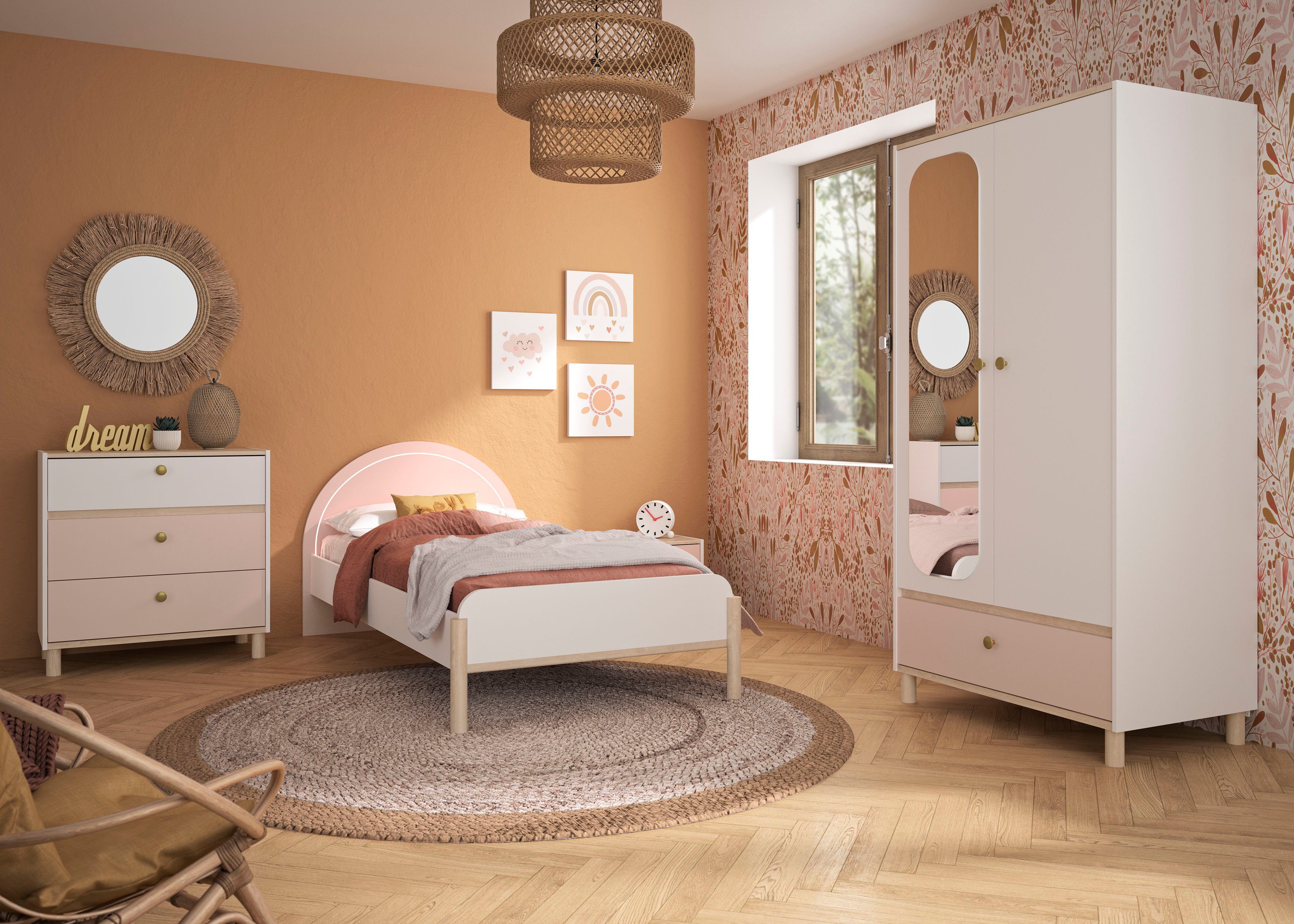 Gami Kinderbed 1-persoons, kinderbed, met ledverlichting bij het hoofdbord, 90x200 cm