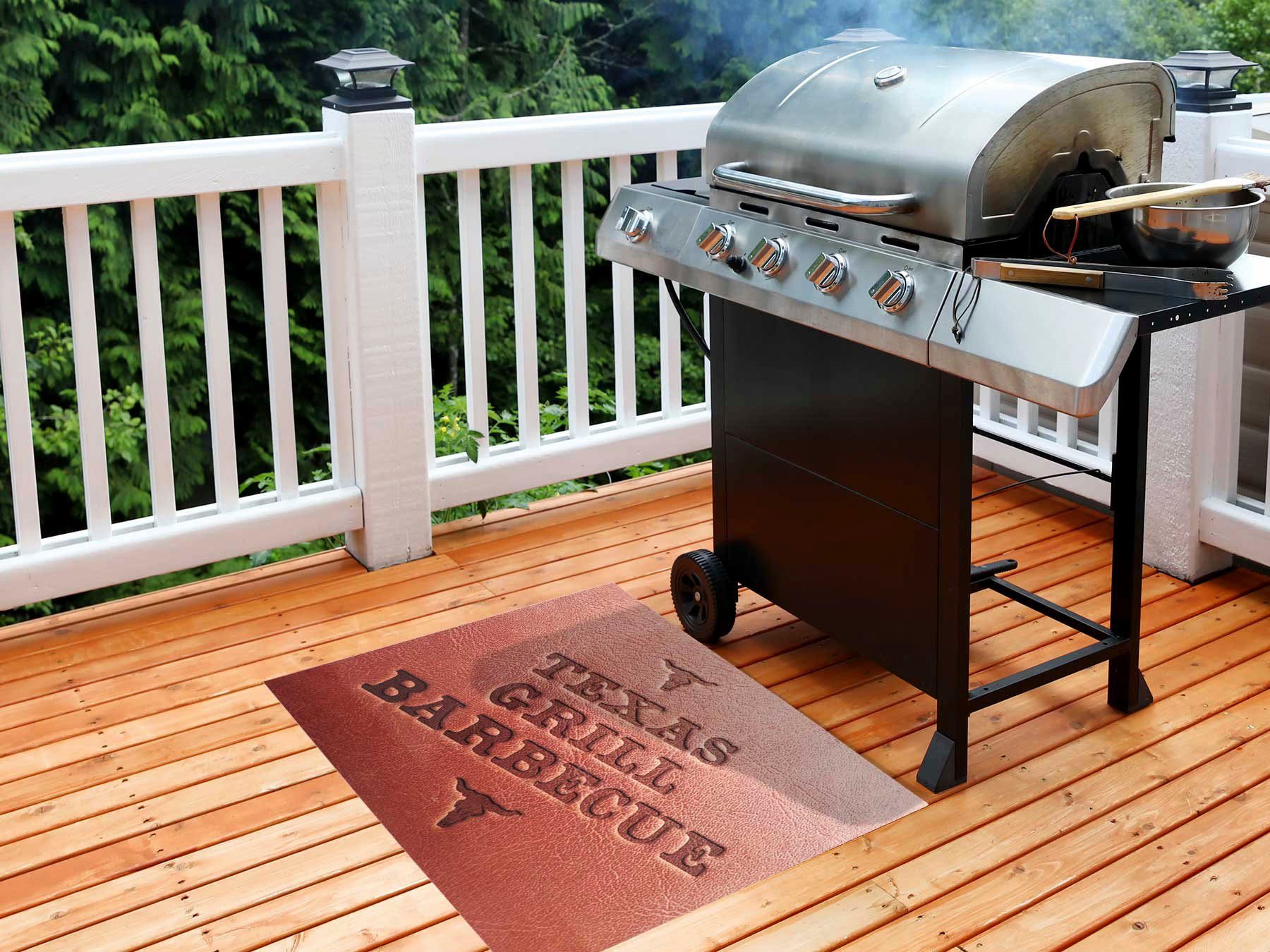 Primaflor-Ideen in Textil Mat BBQ grillmat TEXAS Barbecuemat ideaal als vloerbescherming, met tekst, antislip, wasbaar deurmatten bruin