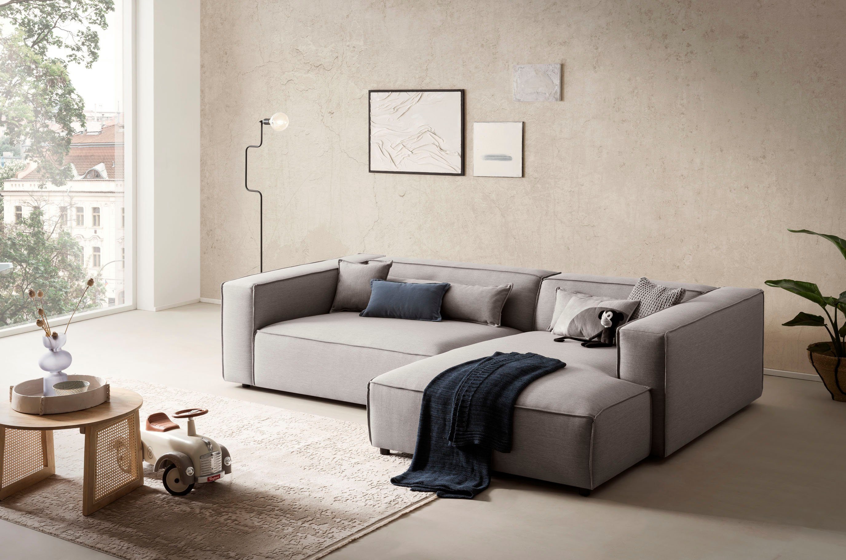 LeGer Home by Lena Gercke Hoekbank PIARA XXL, Big-sofa in cord of linnenlook, L-vorm, met biesnaad