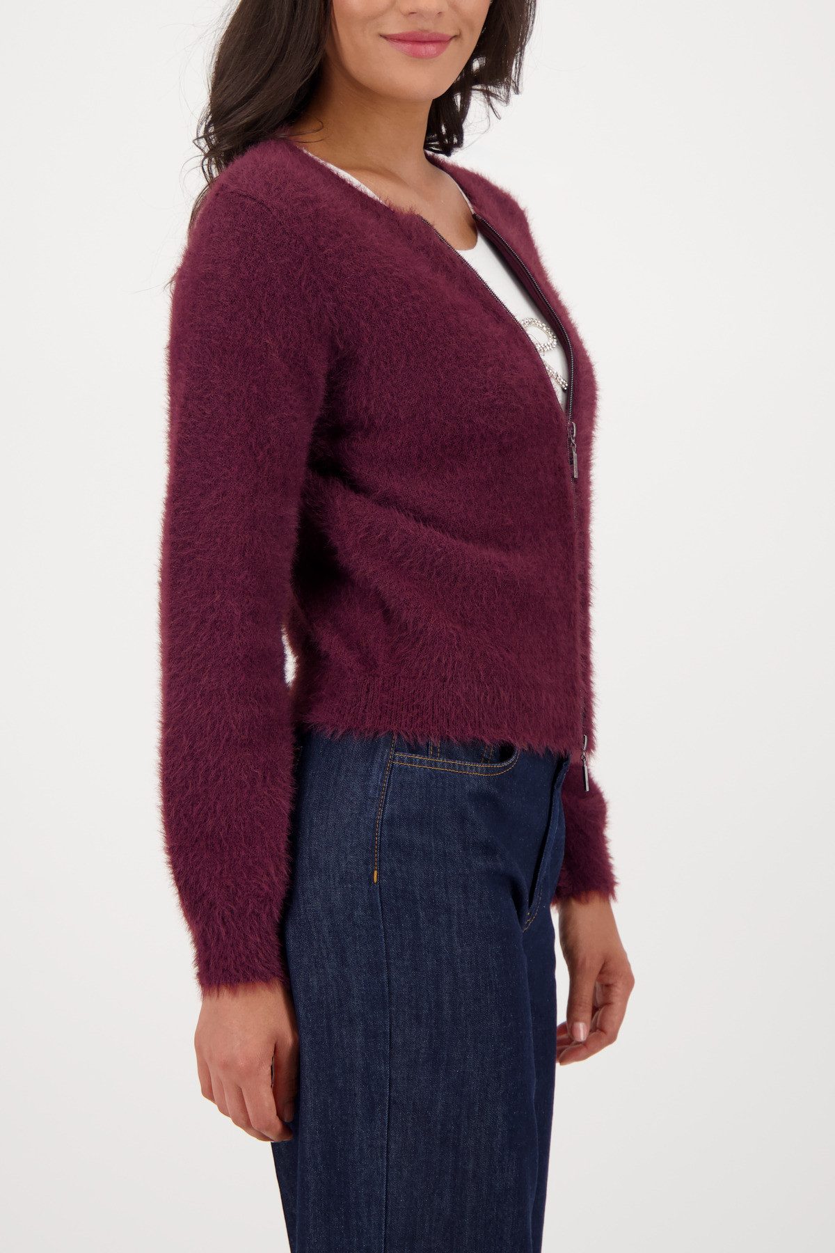 Monari Vest Jas gebreide jas pluche Regular fit met ronde hals