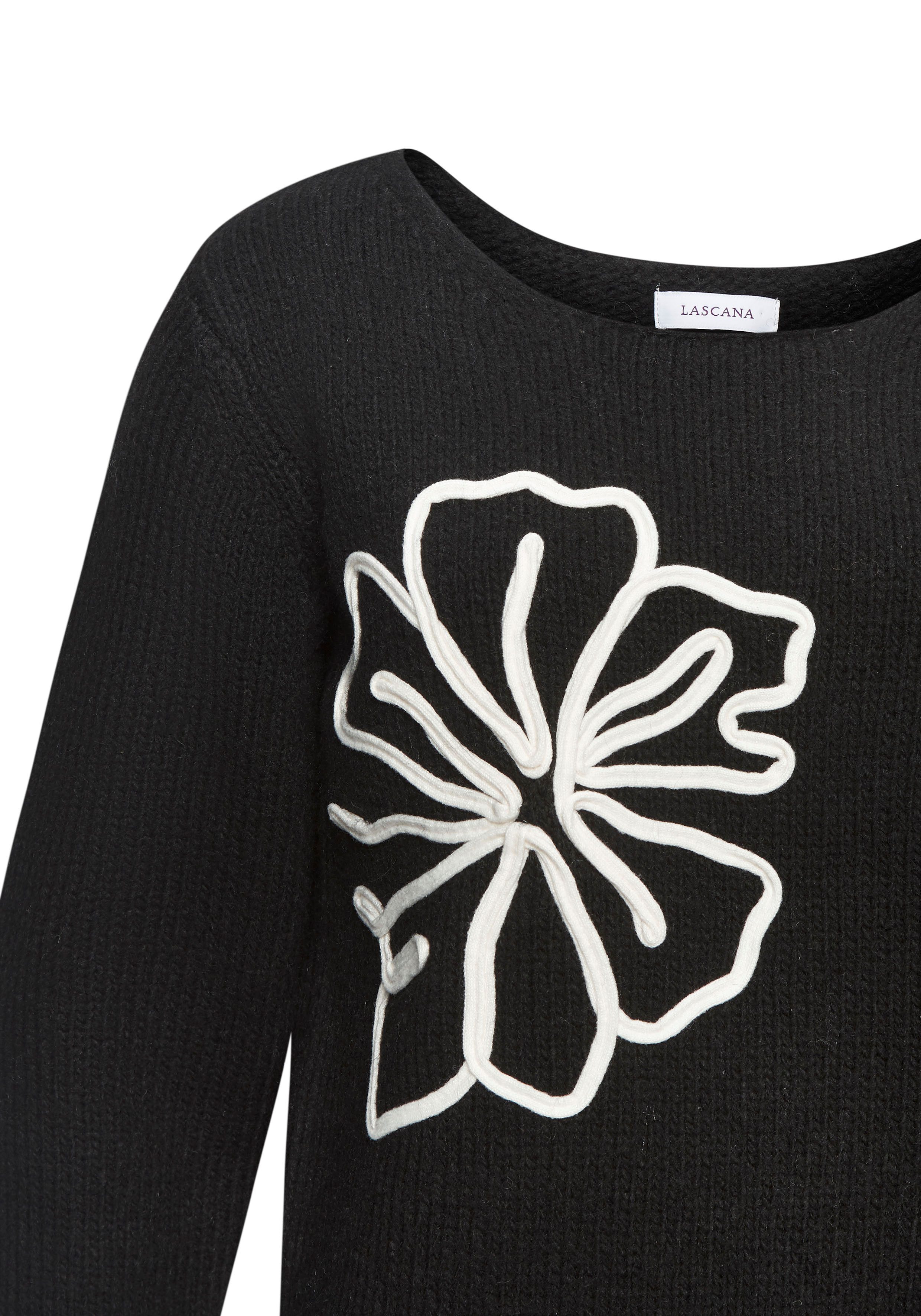 Lascana Gebreide trui met bloemen-applicatie, winterpullover, modieus