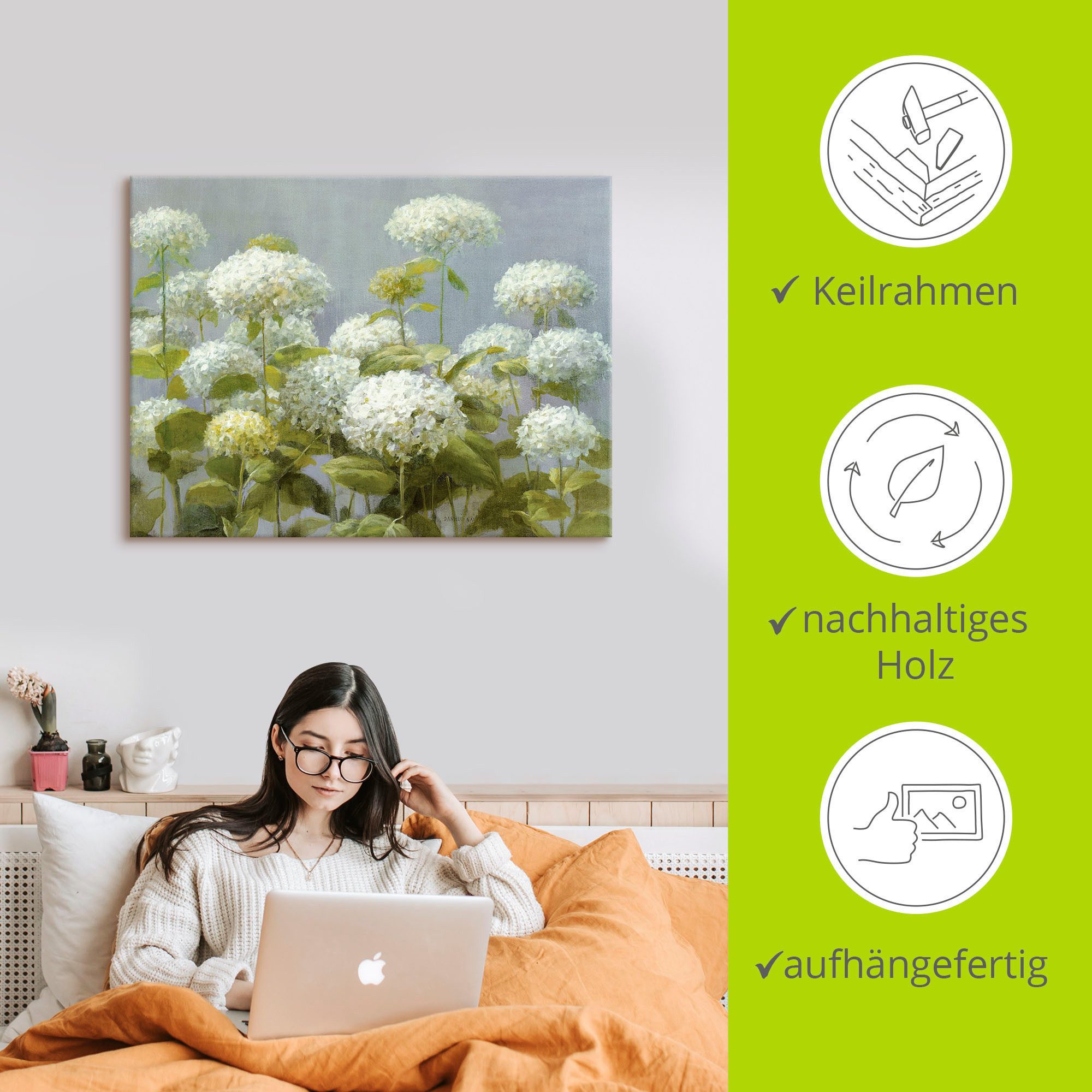 Artland Artprint Witte hortensia's tuin als artprint op linnen, poster, muursticker in verschillende maten