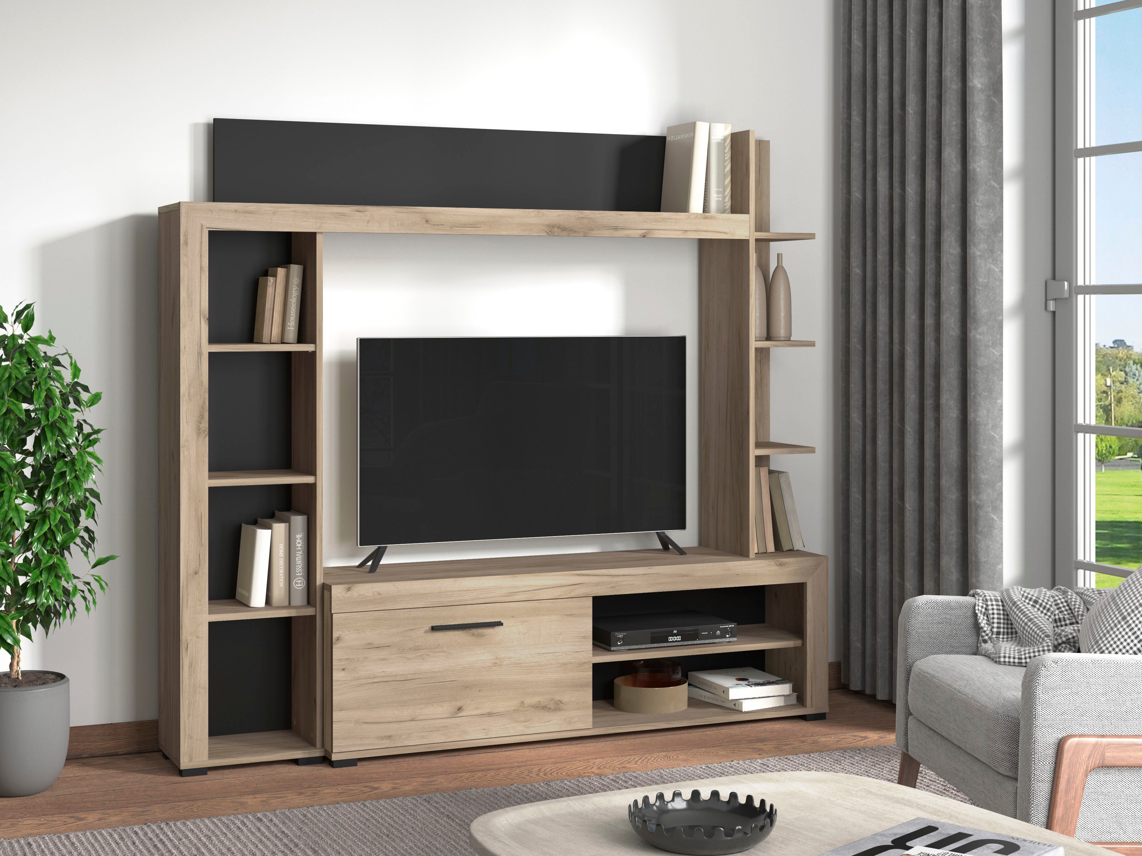 INOSIGN Wandmeubel Rubi met tv-lowboard en rekverbouwing, breedte/hoogte 172,5/157,7 cm (set, 4-delig)