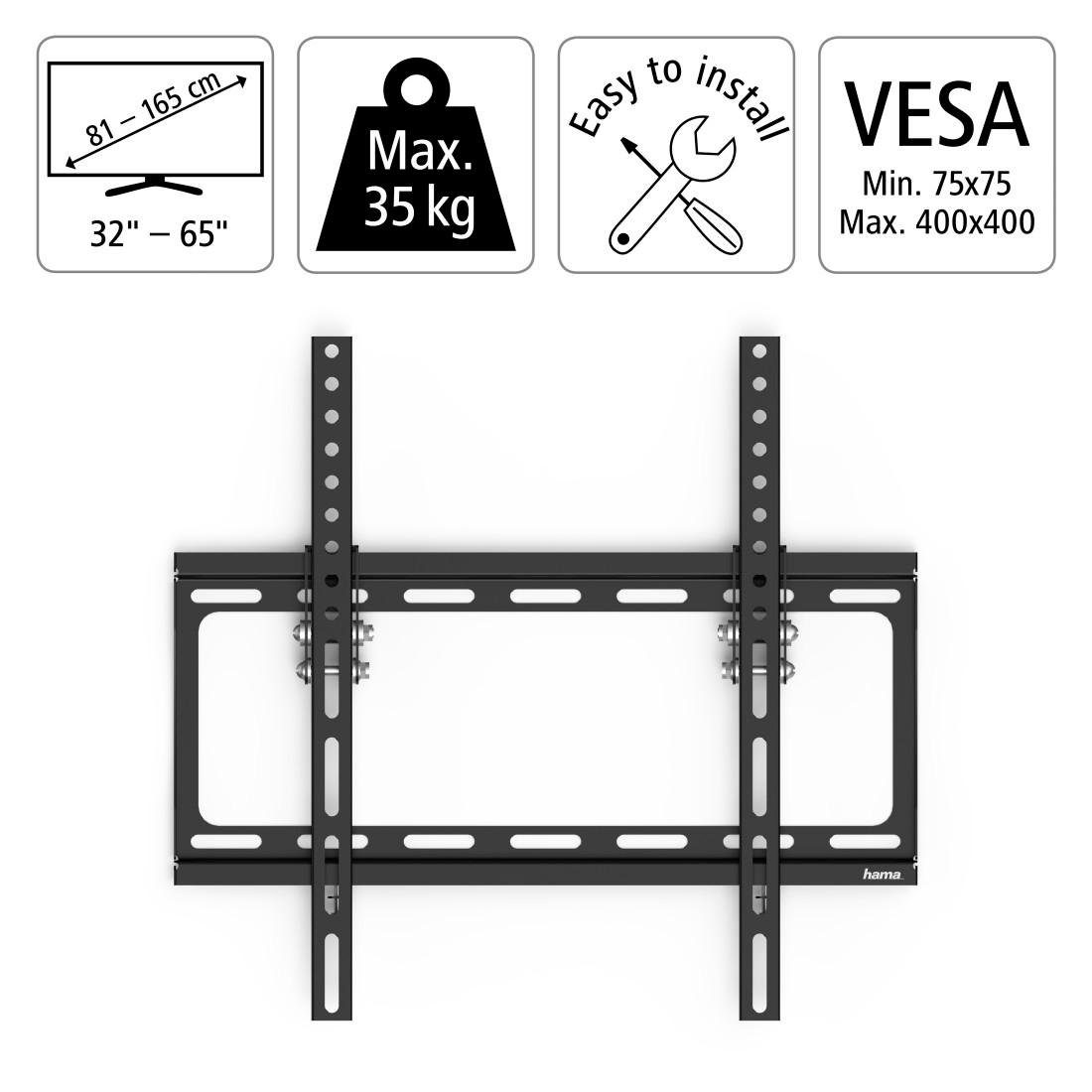 Hama Tv-wandhouder TILT, zwart, 81-191 cm (32"-75"), 43",50",55",65"