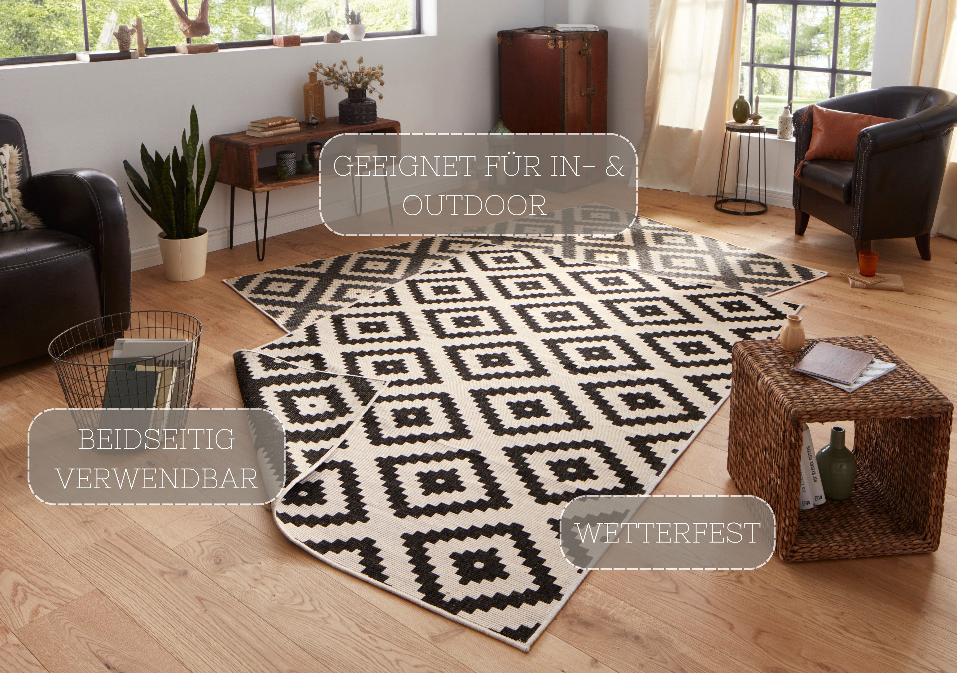 NORTHRUGS Vloerkleed Malta tweezijdig te gebruiken kleed Binnen- en buitengebruik, weerbestendig, balkon, terras, ruit, loper, woonkamer
