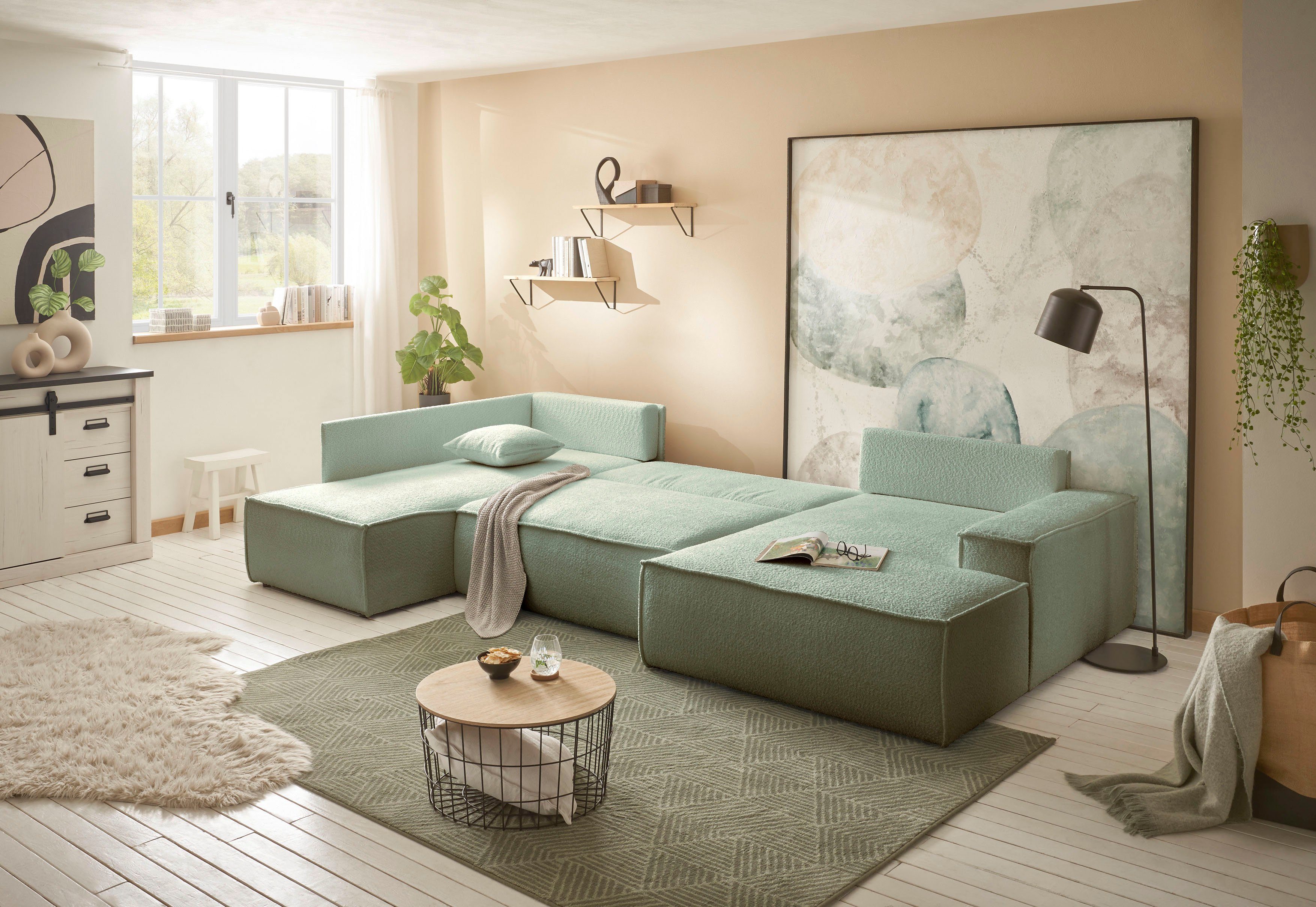 andas Zithoek FINNLEY U-model XXL 329 cm, bedbank, slaapfunctie m. bedkist