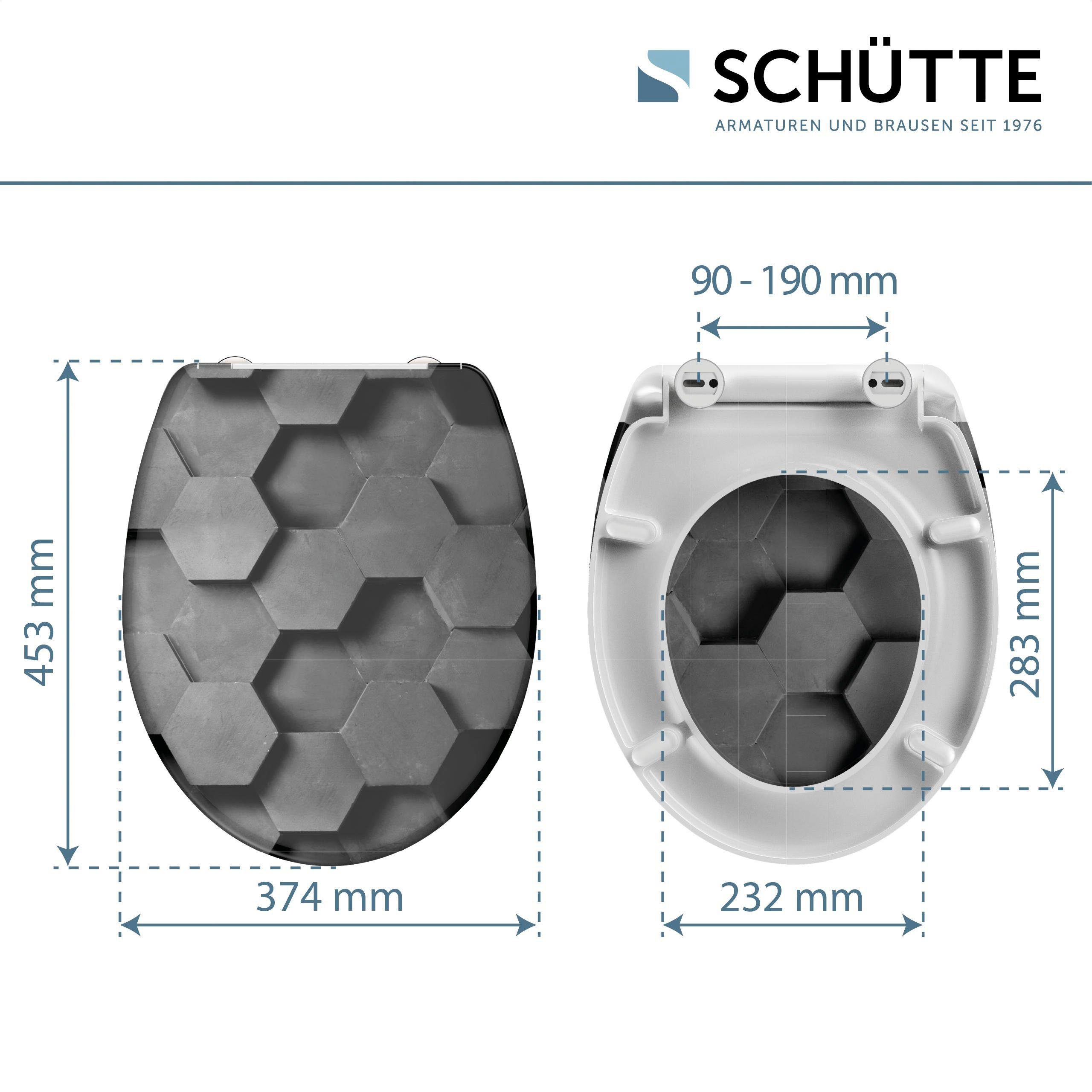 Schütte Toiletzitting Grey Hexagons Duroplast, met softclosemechanisme en snelsluiting