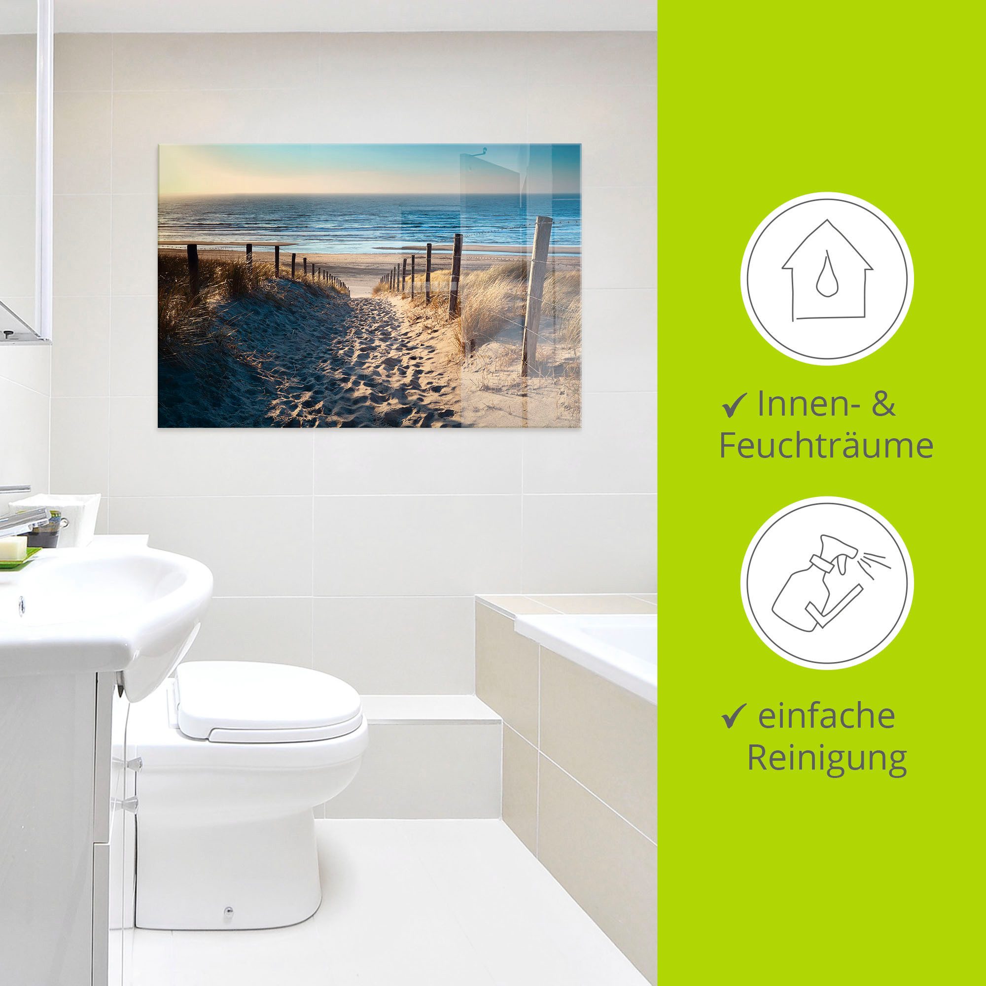 Artland Print op glas Weg naar het Noordzeestrand zonsondergang