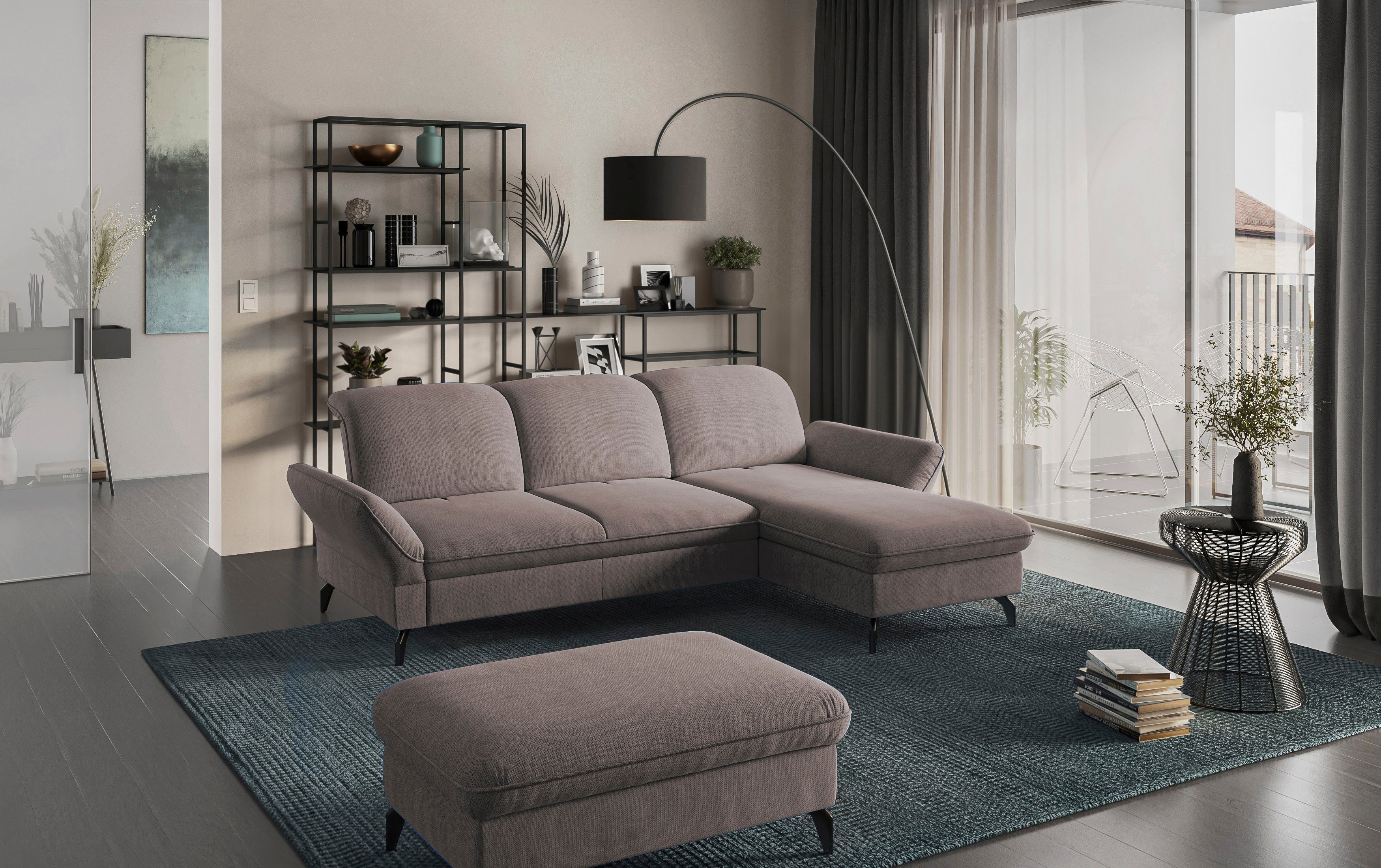 sit&more Hoekbank Leandro L-vorm Naar keuze met bed, hoofdbord en armleuningfunctie, en bedkist