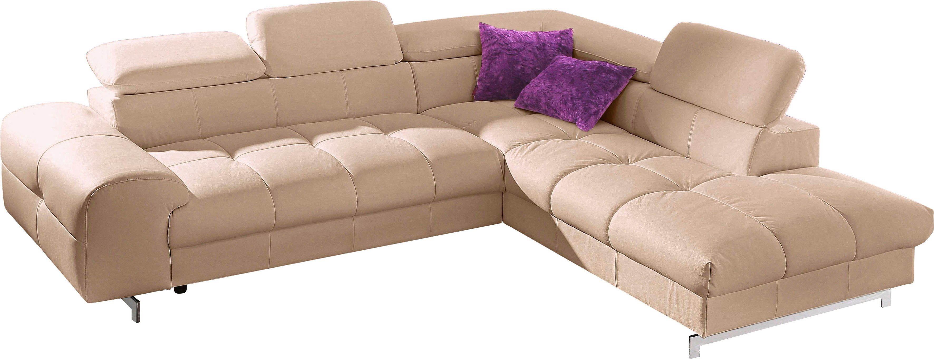 COTTA Hoekbank Chef L-vorm met hoofdbordverstelling, edele metalen slede, optioneel met slaapfunctie beige, hoekbanken, 257 cm