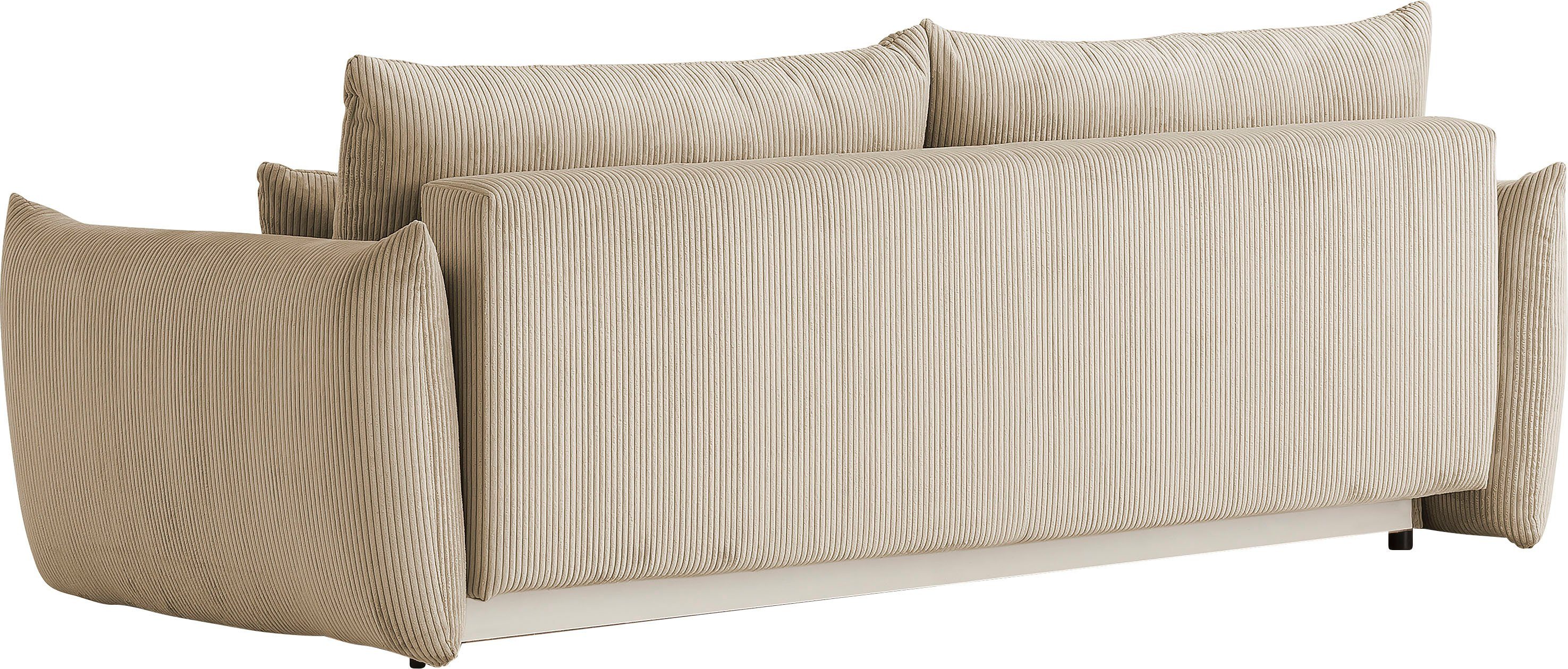 INOSIGN 3-zitsbank MAVAS slaapbank met bedlade ca. 240/108 cm (ligoppervlak 212/145 cm), ribfluweel, chenille, structuur