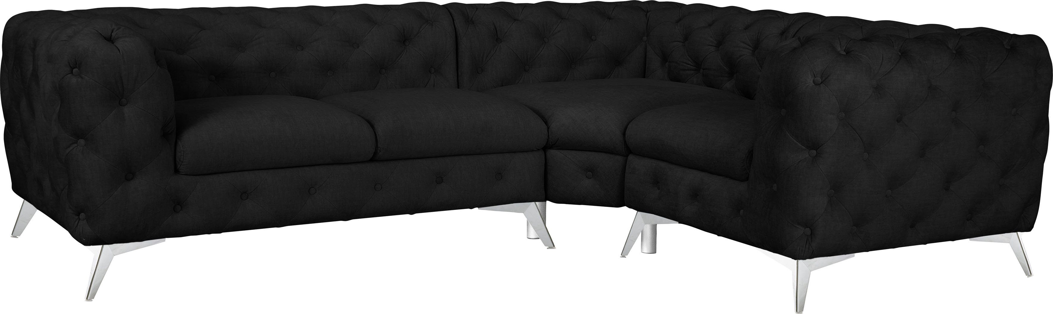 Leonique Chesterfield-bank Hoekbank GLYNIS L-vorm met golfvering, afmetingen B/D/H 264/204/75cm luxueuze capitonnage, moderne chesterfield look, kleur van de poten ter keuze