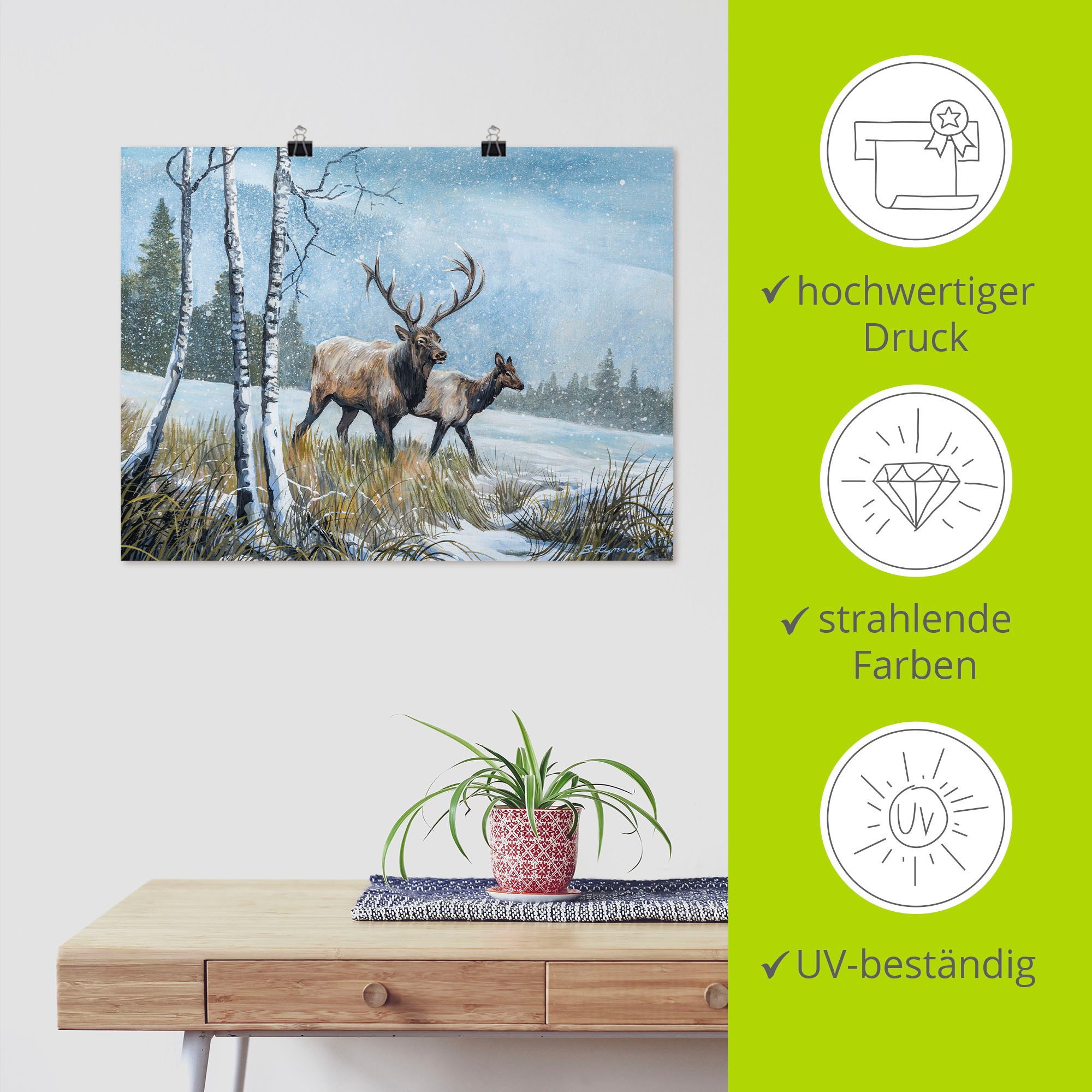 Artland Poster Edelhert reis IV als artprint van aluminium, artprint op linnen, muursticker of poster in verschillende maten