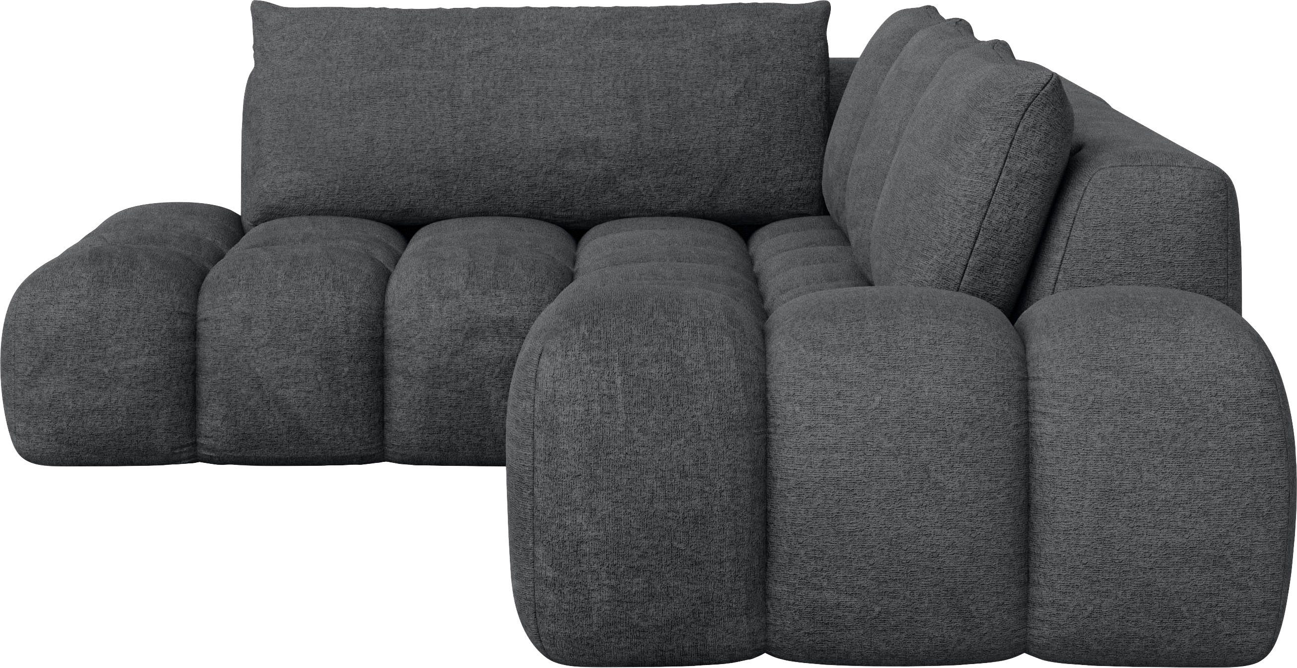 INOSIGN Hoekbank AZITA designsofa, elegant en comfortabel L-vorm, bubbel-look losse rugkussens, droomachtige stiksels, afmetingen b/d/h: 352/210/72 cm